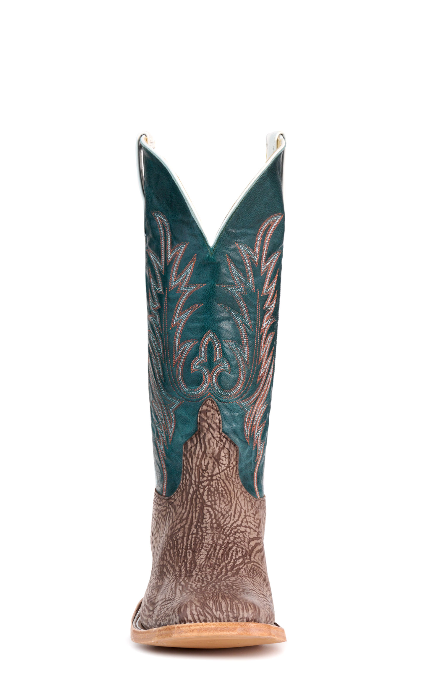 Anderson Bean Men's Brown and Teal Hybrid Wide Square Toe Cowboy Boots - Image 1