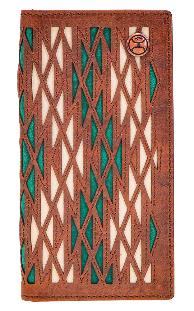 Hooey Men's Chocolate Genuine Leather Pine & Cream Inlay Aztec Rodeo Wallet - Image 1