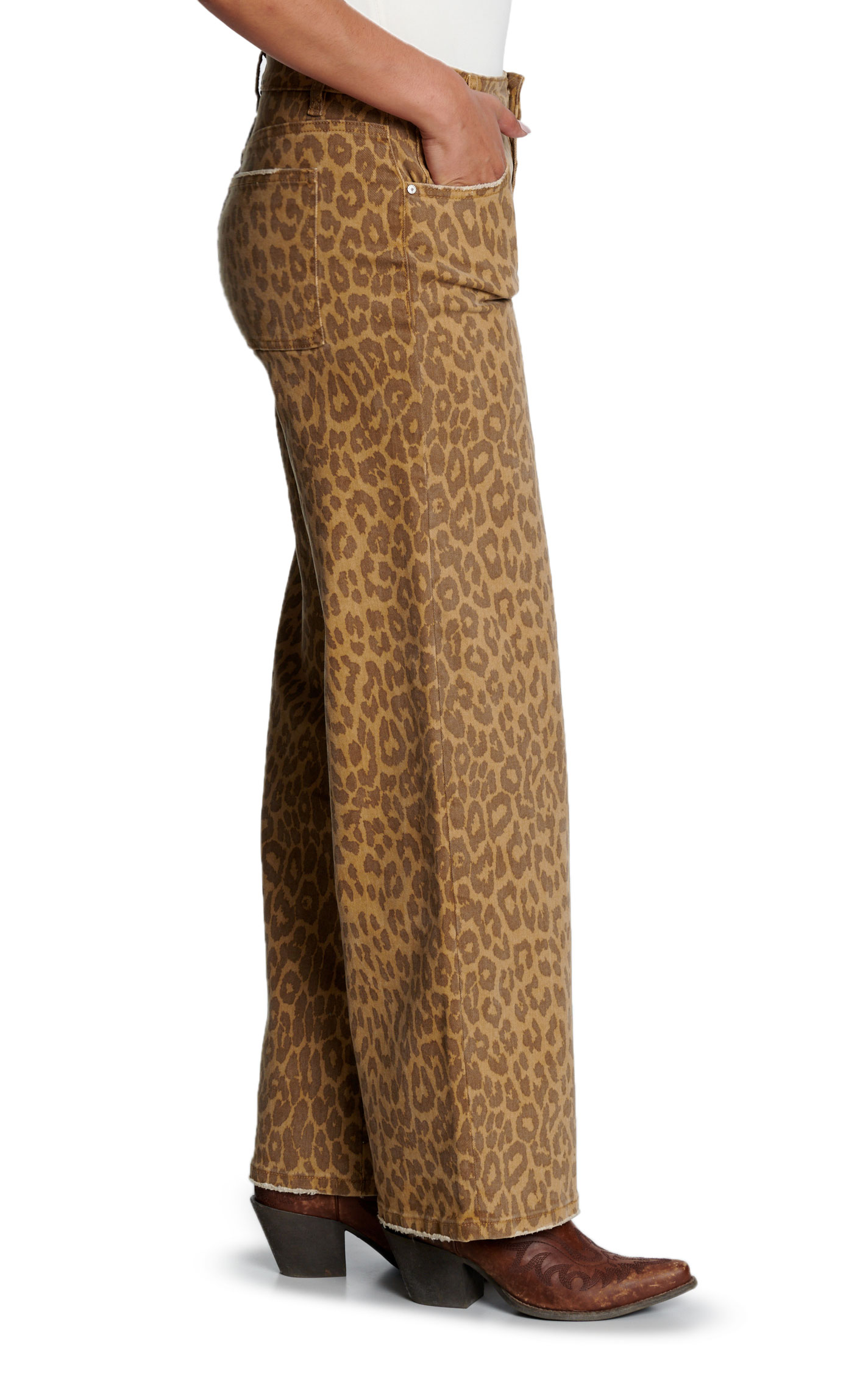 Bayeas Women's Leopard Mid Rise Straight Leg Jeans - Image 1