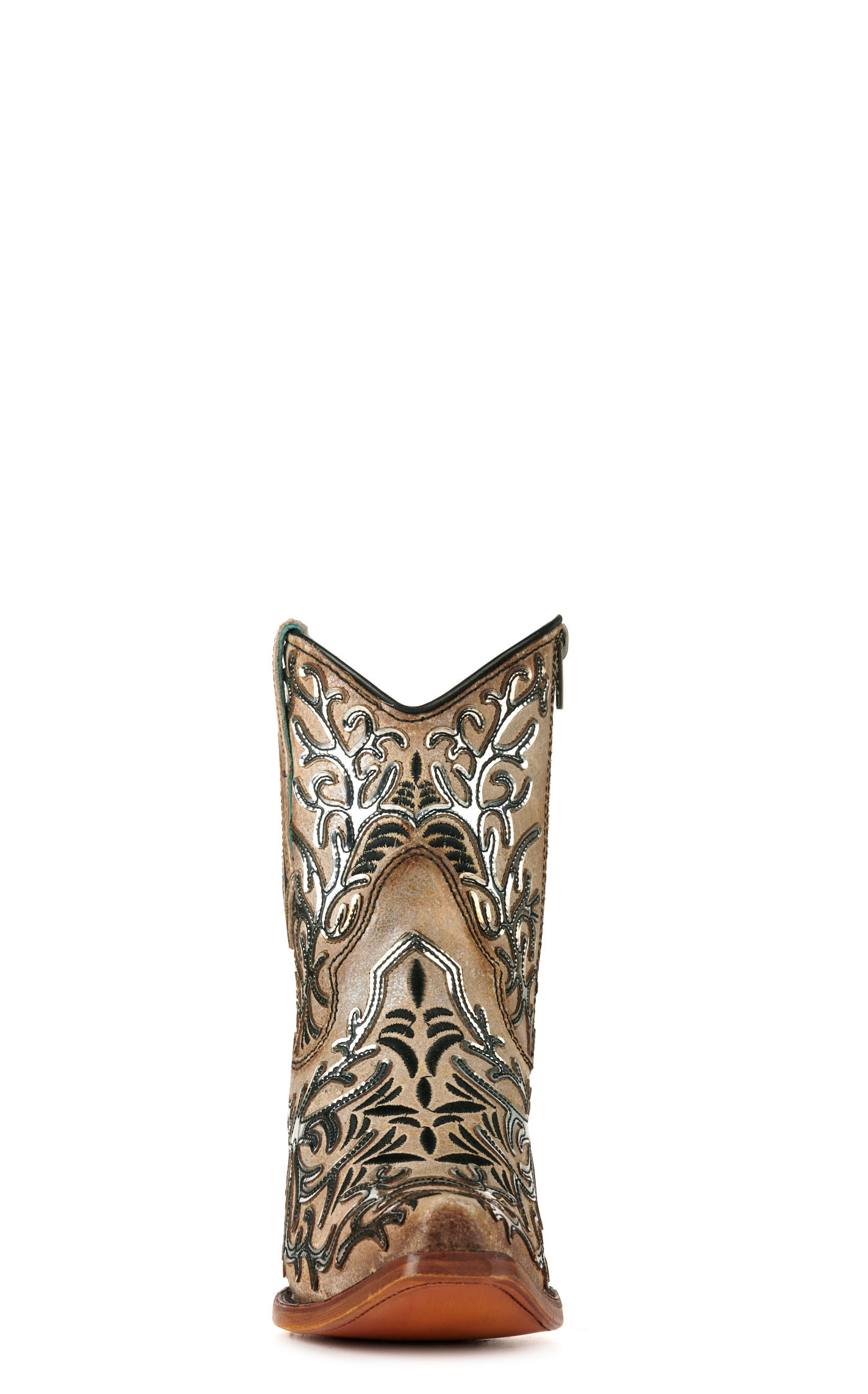 Corral Women's Bone with Mirror-Like Overlay Snip Toe Bootie - Image 1