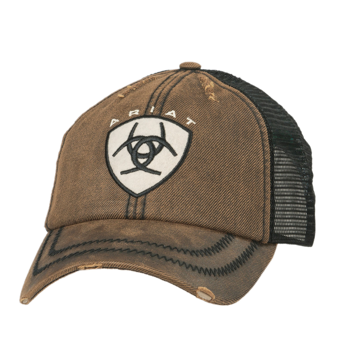Ariat Distressed Oilskin Brown Patch Logo Cap - Image 1