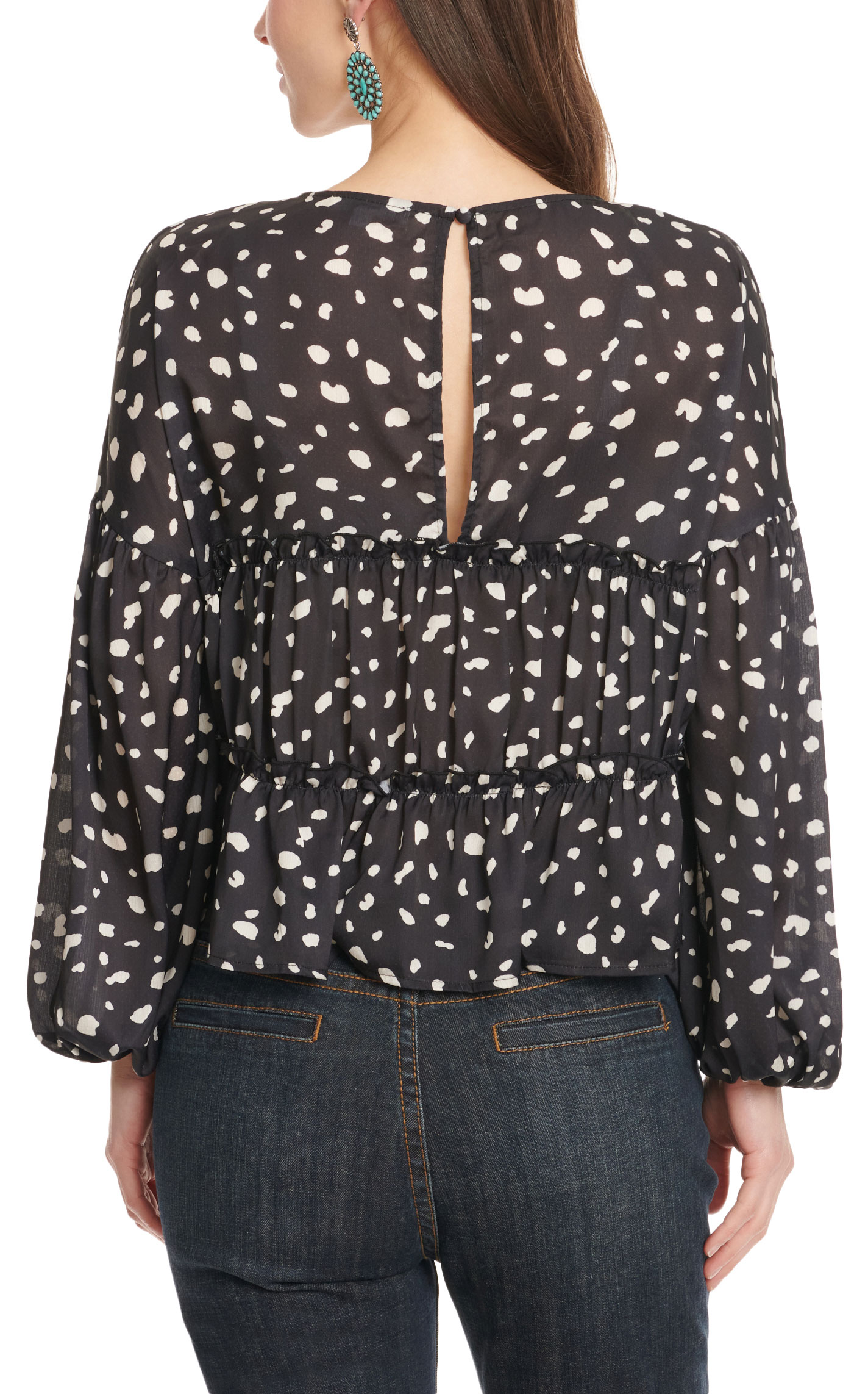 Newbury Kustom Women's Black & White Splotches Print Puff Long Sleeve Top - Image 1