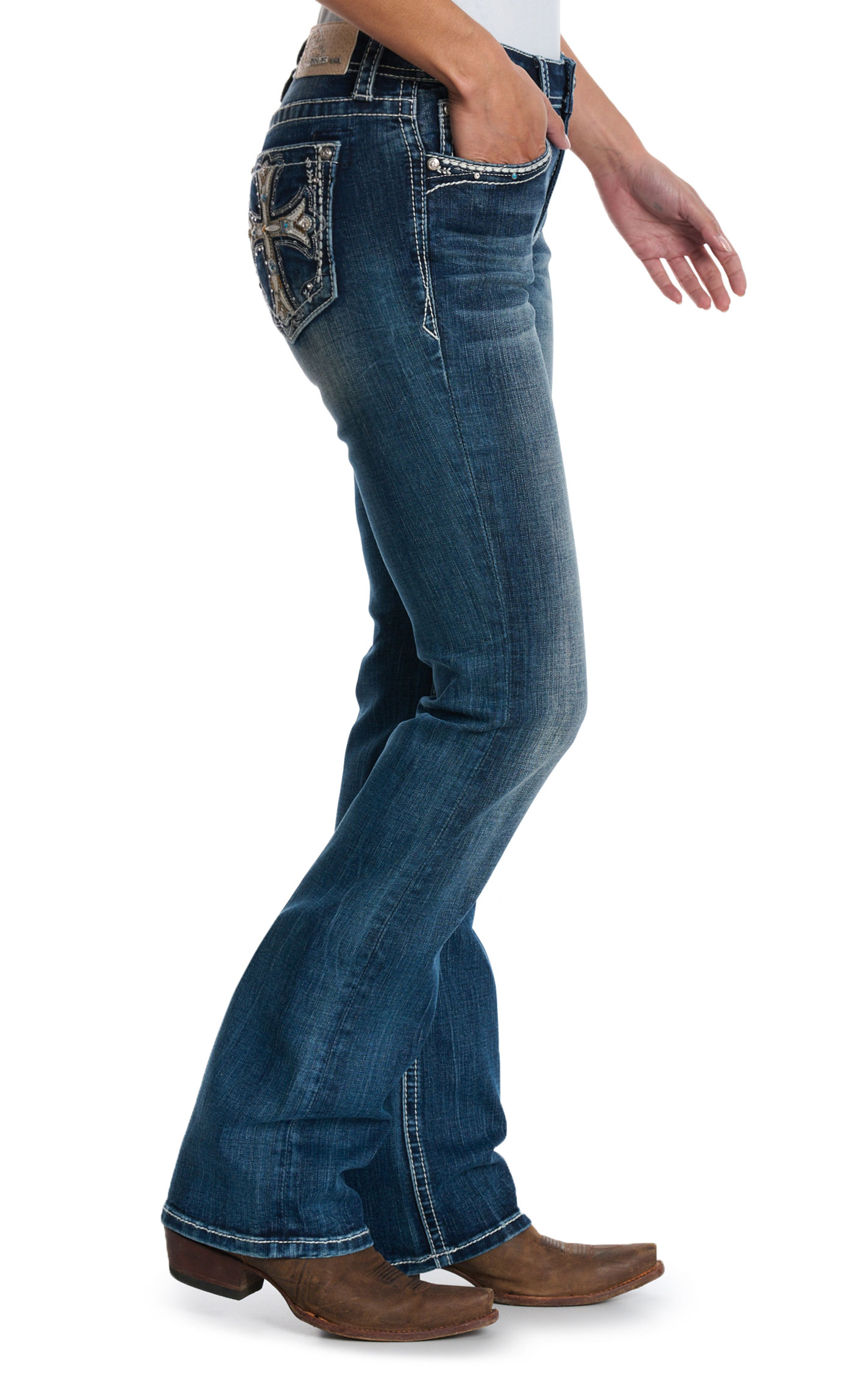 Grace in LA Women's Dark Wash Stained-Glass Cross Jeans - Plus Sizes - Image 1