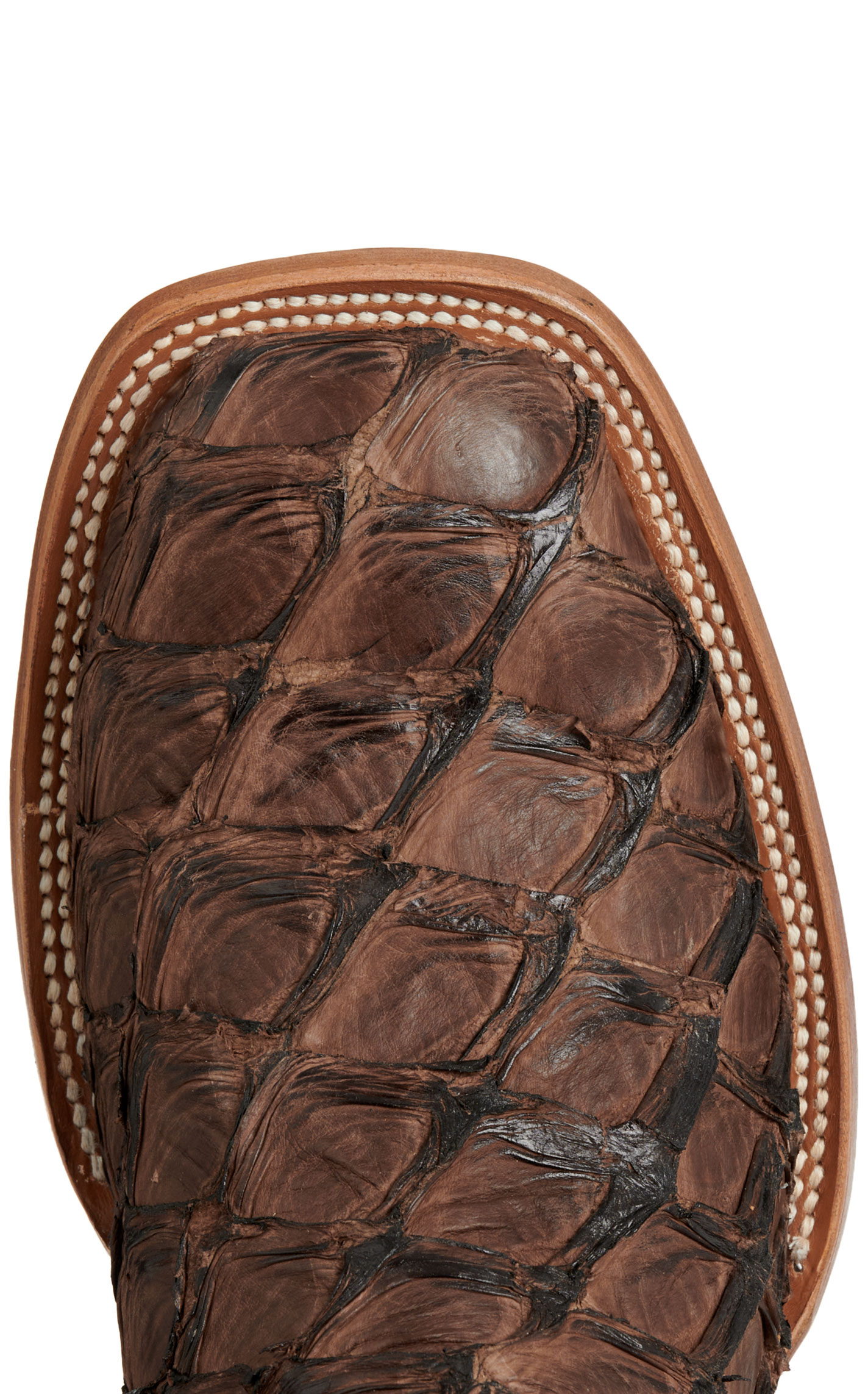 Cavender's Men's Chocolate Pirarucu & Cowhide Wide Square Toe Exotic Cowboy Boots - Image 1