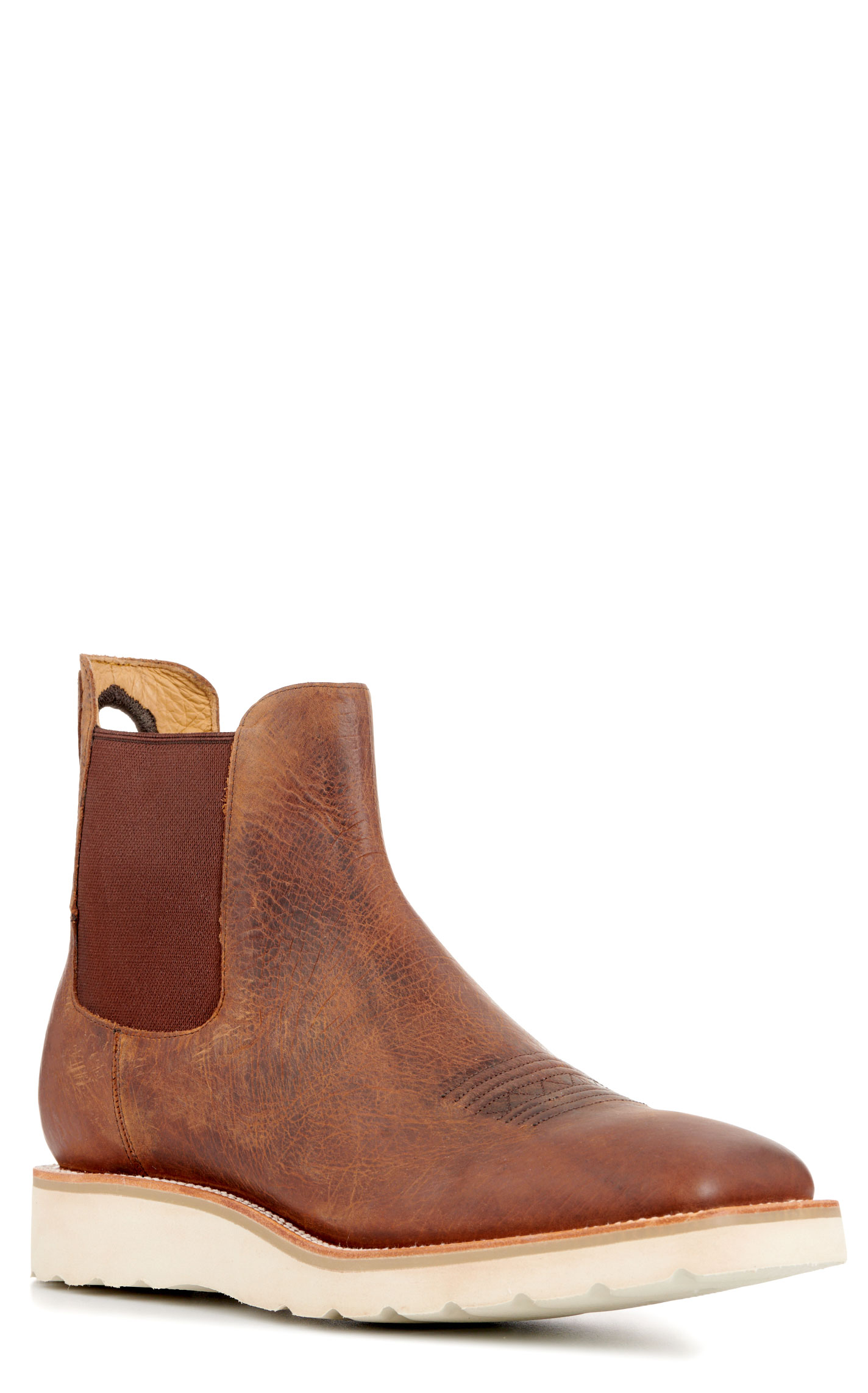 Anderson Bean Men's Horse Power Distressed Brown Wide Square Toe Chelsea Boots - Image 1