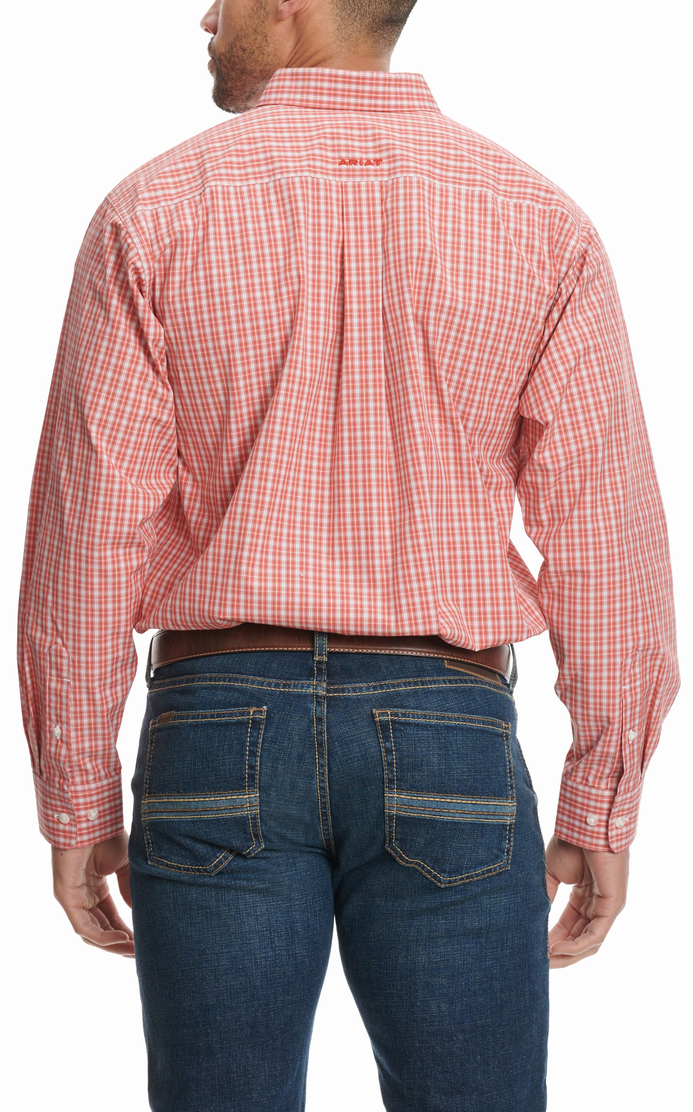 Ariat Pro Series Men's Roscoe Tangerine Mini Plaid Western Shirt - Image 1