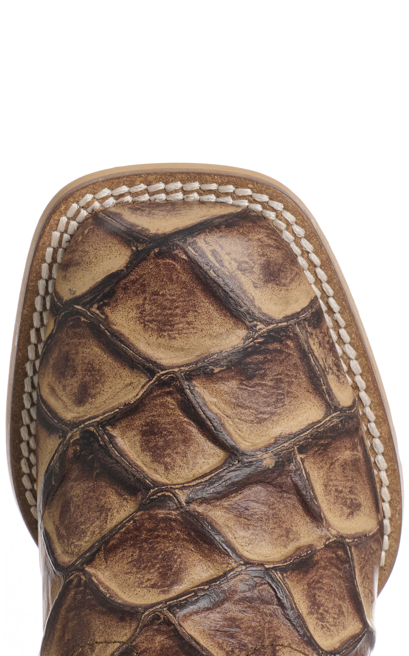 Cavender's Kid's Sand & Natural Pirarucu Print Wide Square Toe Cowboy Boots - Image 1