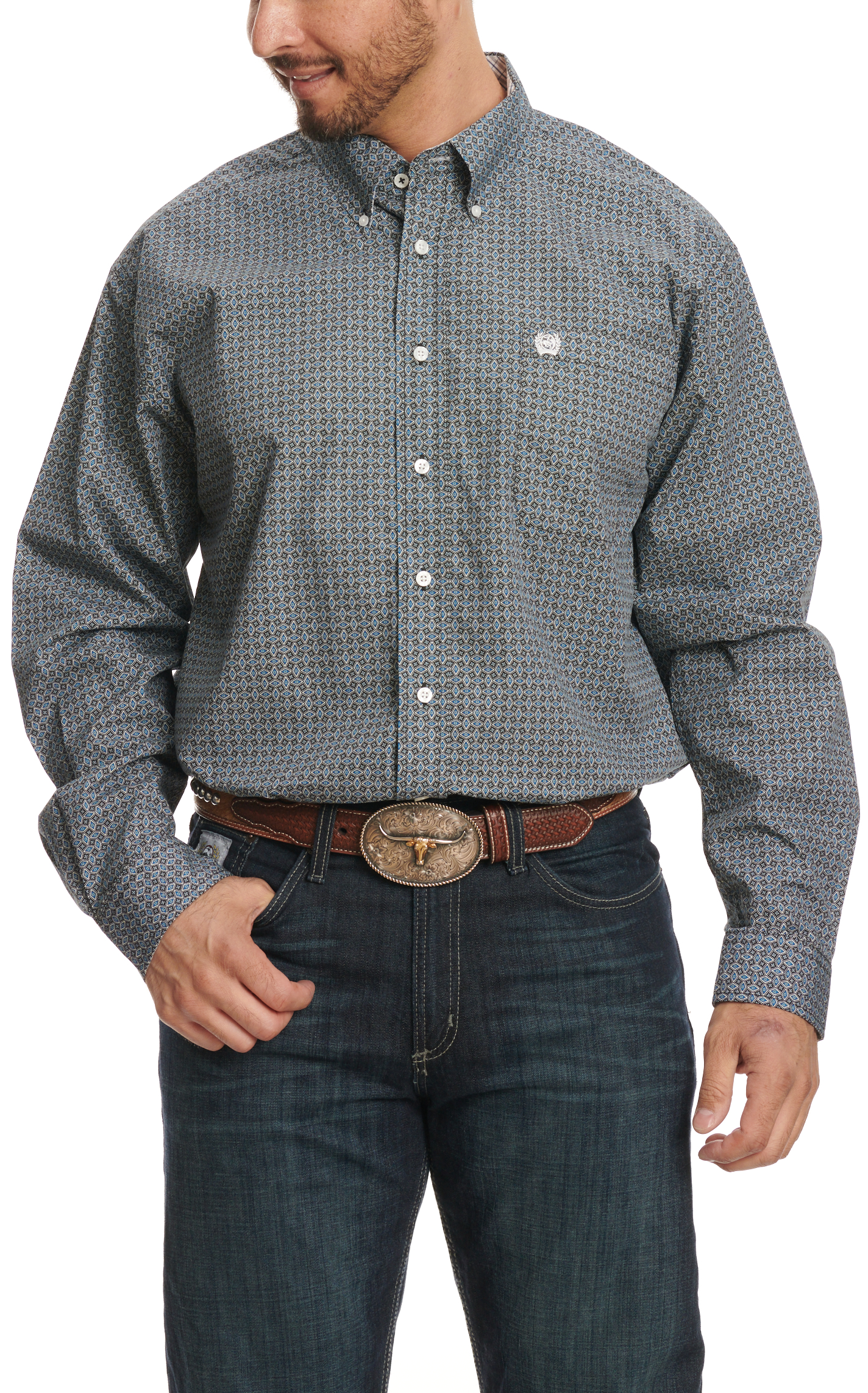 Cinch Men's Blue & Black Geo Print Western Shirt - Image 1