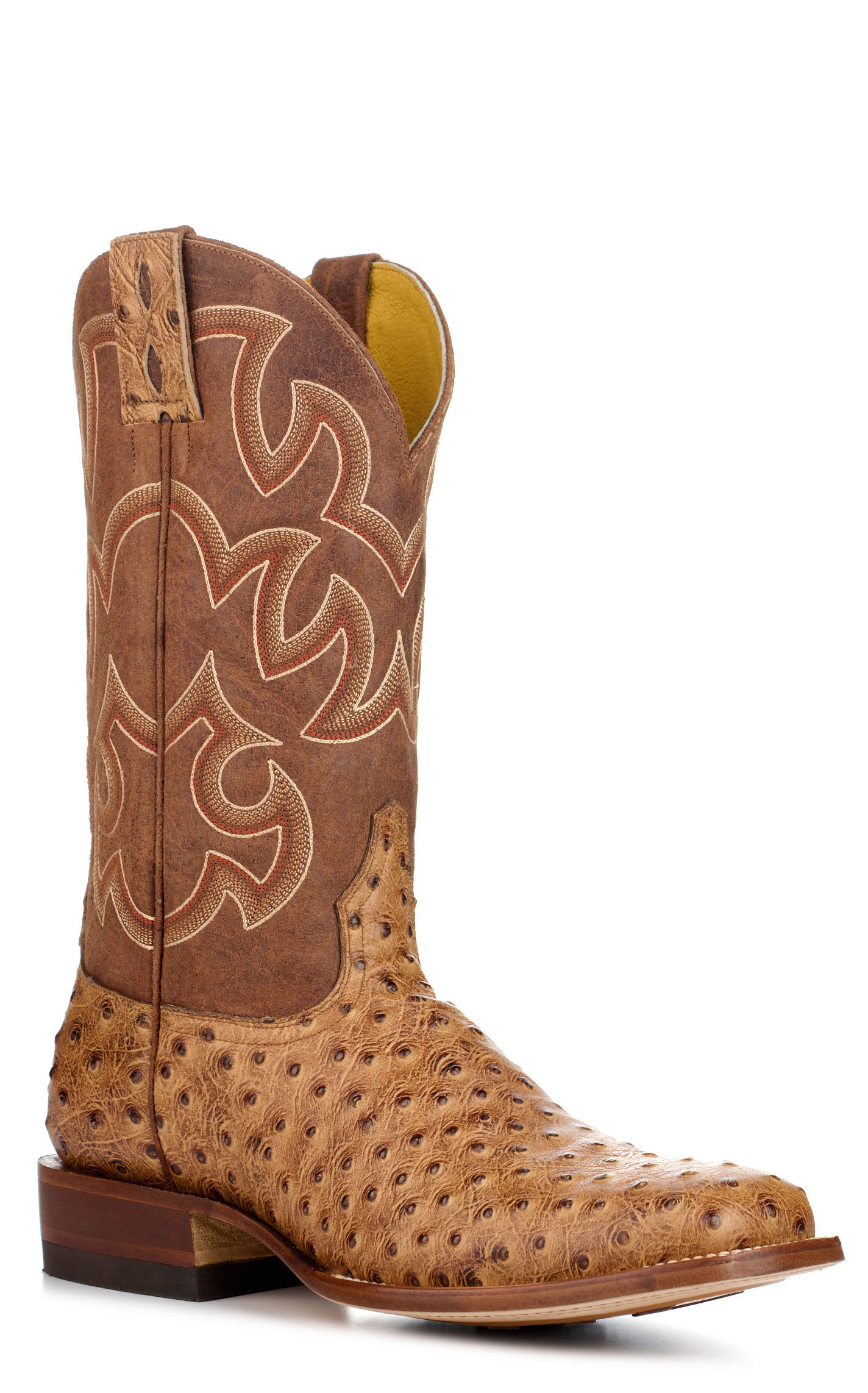 Cavender's Men's Endurance Brown and Camel Ostrich Print Wide Square Toe Cowboy Boots - Image 1