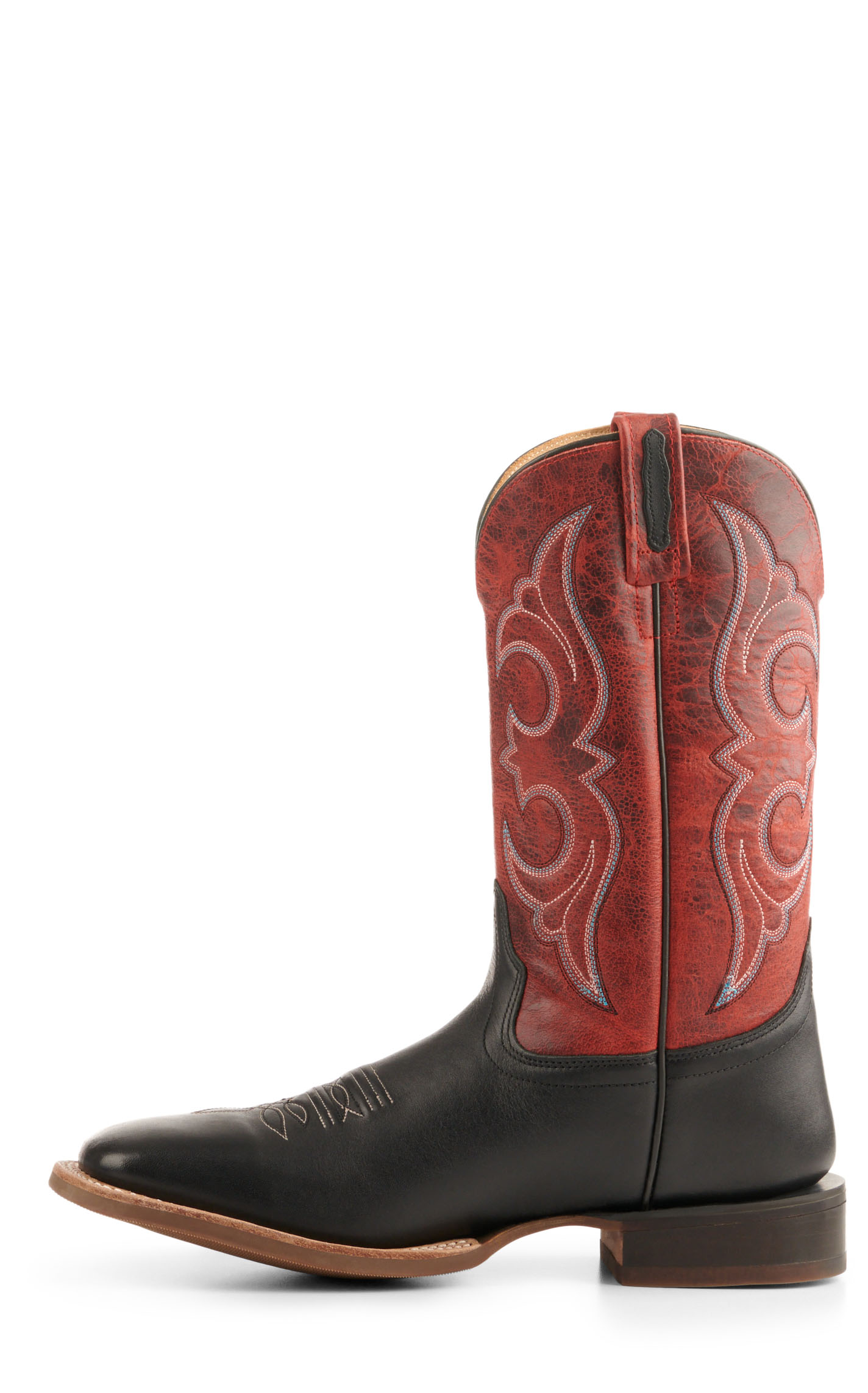 Old West Men's Black and Burnt Red Wide Square Toe Cowboy Boots - Image 1