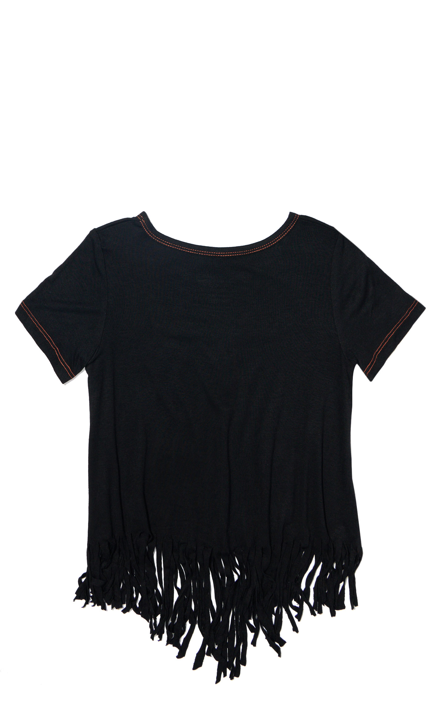 Cowgirl Hardware Girl's Black Ghost Skull Fringe Top - Image 1