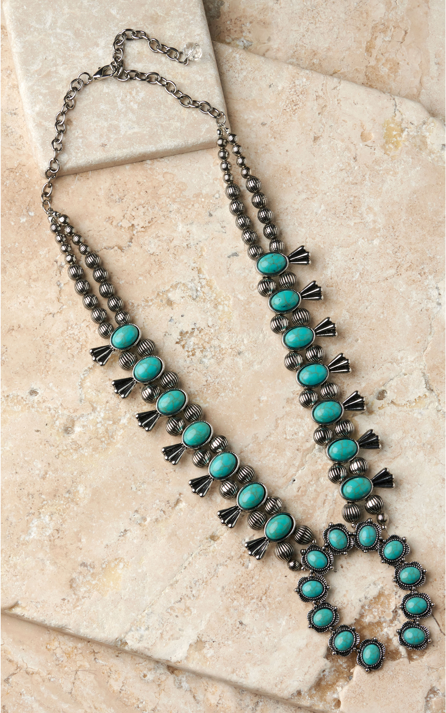 Rockin' C Women's Silver with Turquoise Squash Blossom Necklace - Image 1