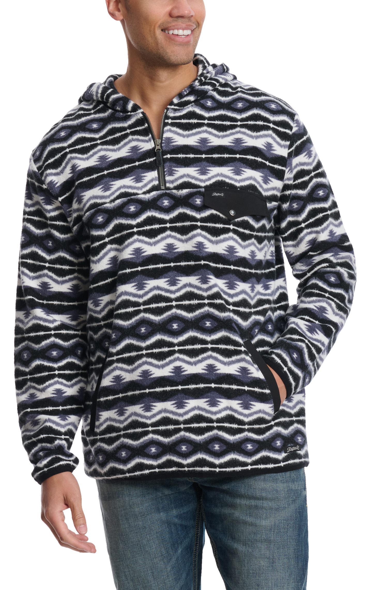 Rafter C Men's Red Dirt Collection Black & Gray Aztec 1/4 Zip Hoodie - Image 1