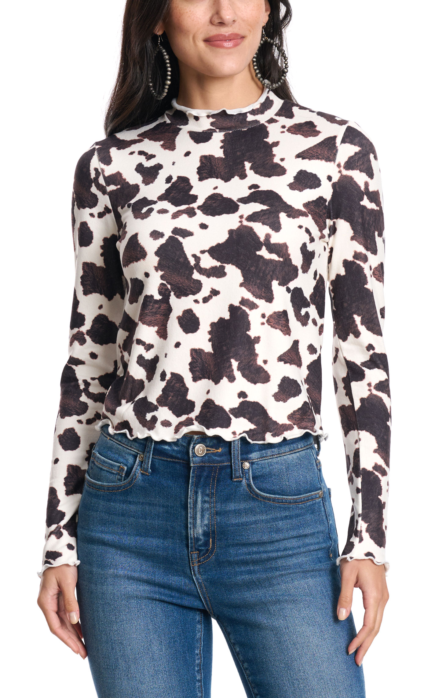 Moa Moa Women's Cream & Chocolate Cow Print Top - Image 1