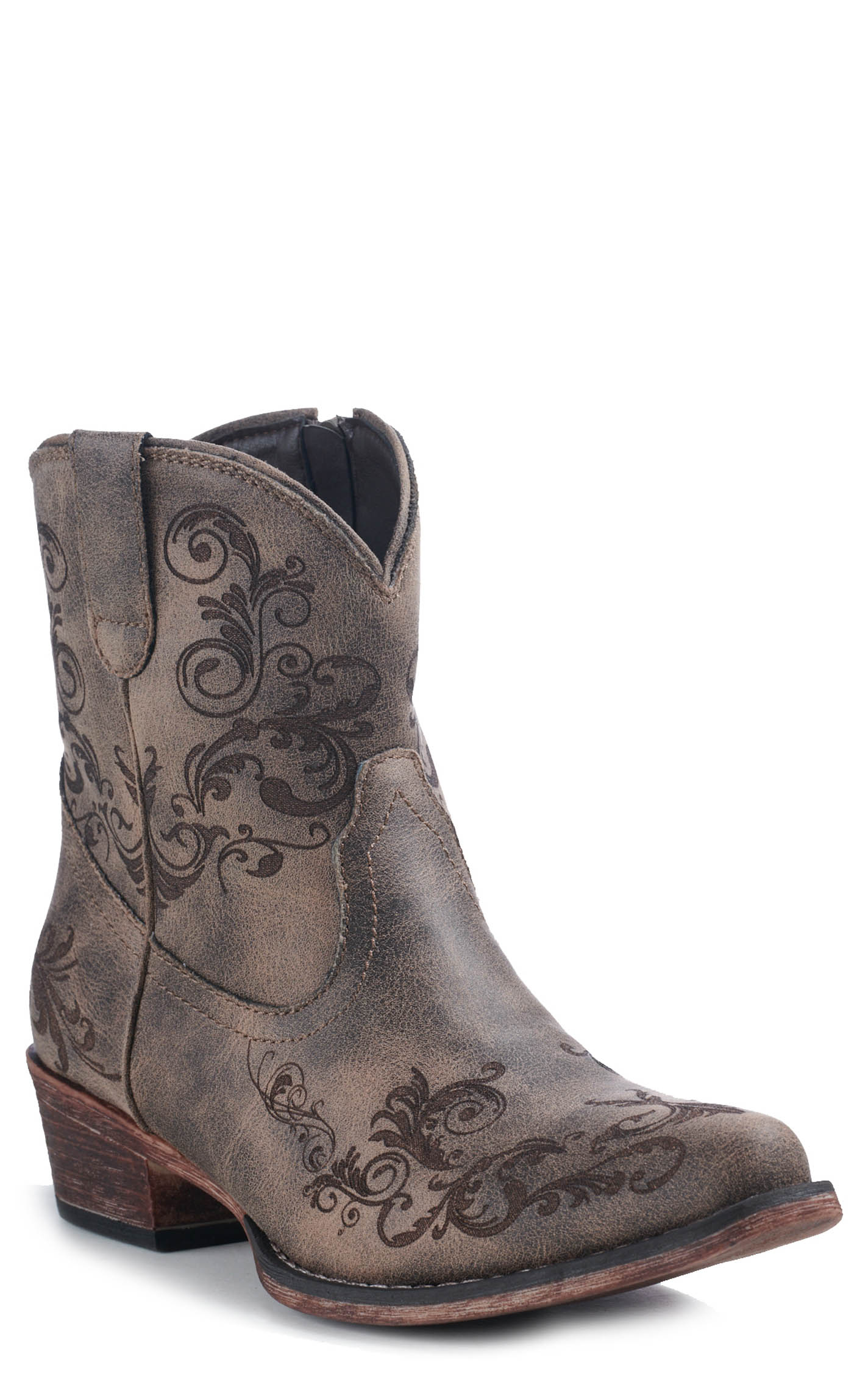 Roper Women's Brown Laser Print Snip Toe Cowboy Booties - Image 1