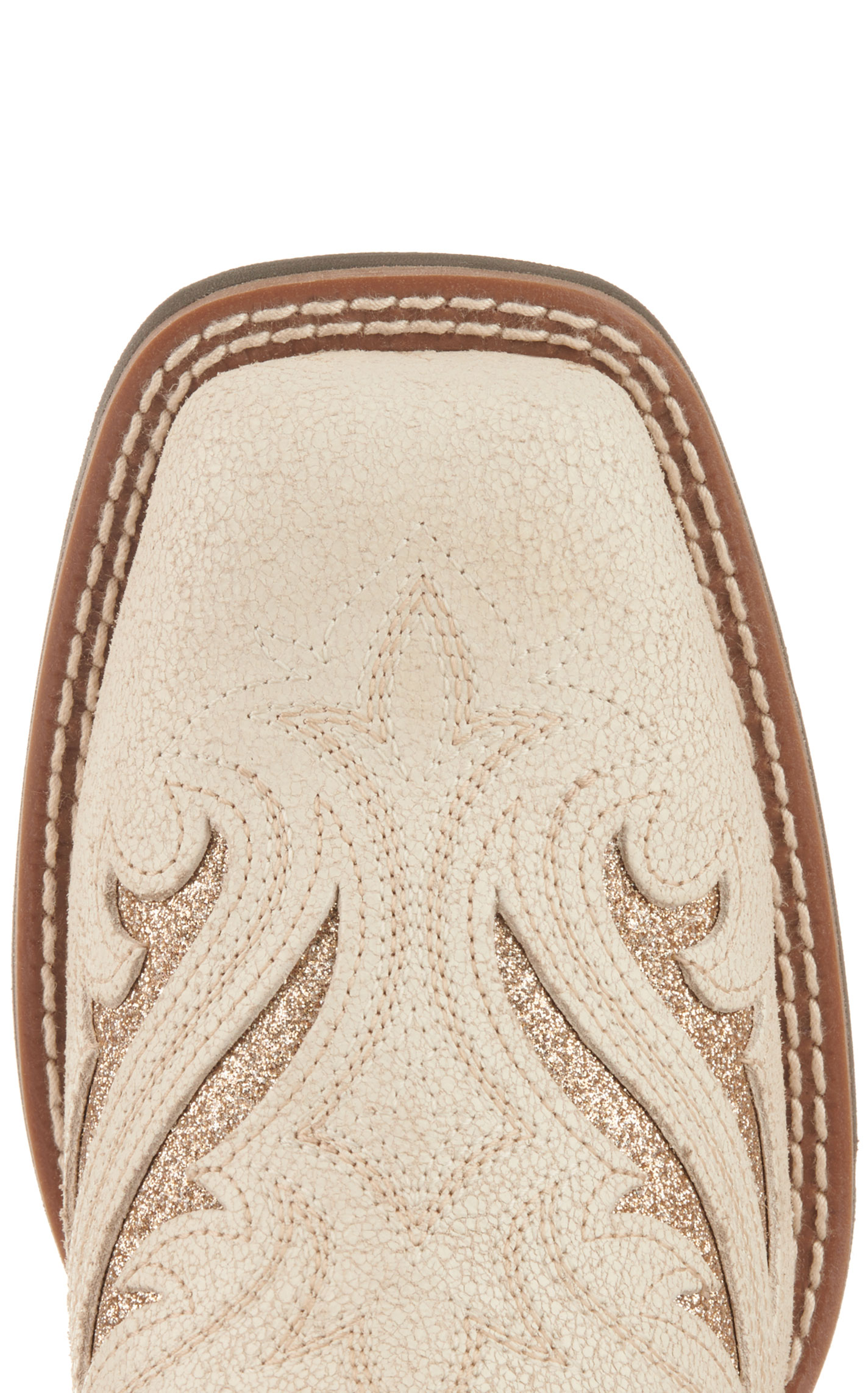 Ariat Women's Round Up Bliss Distressed Ivory with Gold Glitter Wide Square Toe Cowboy Boots - Image 1