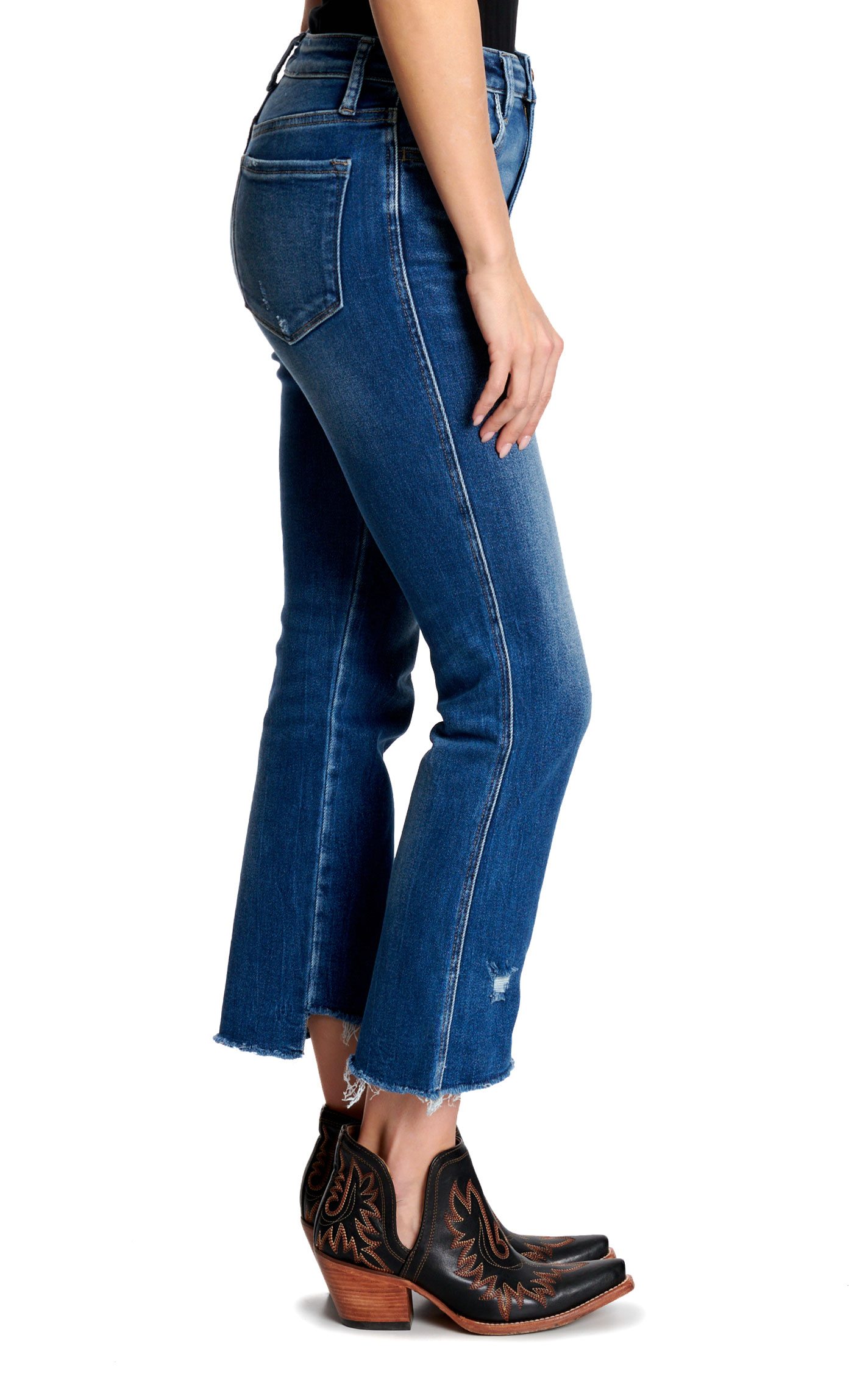 Vervet Women's Dark Wash Frayed Hem Cropped Boot Cut Jeans - Image 1