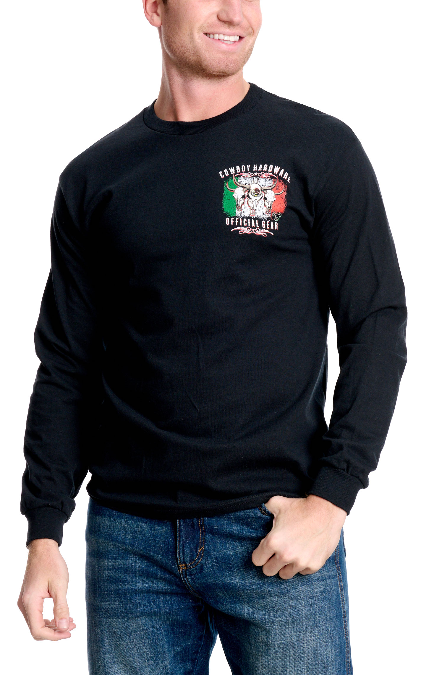 Cowboy Hardware Men's Black Triple Skull Logo Graphic T-Shirt - Image 1