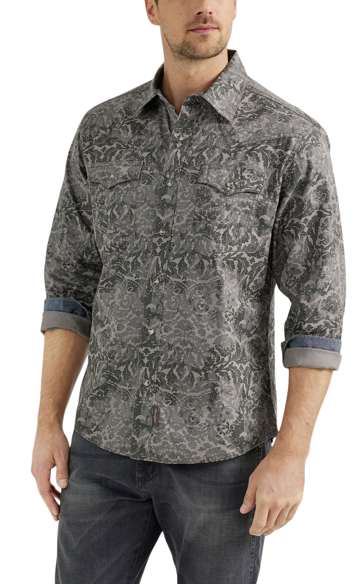Wrangler Retro Men's Washed Cement & Black Floral Western Shirt - Image 1