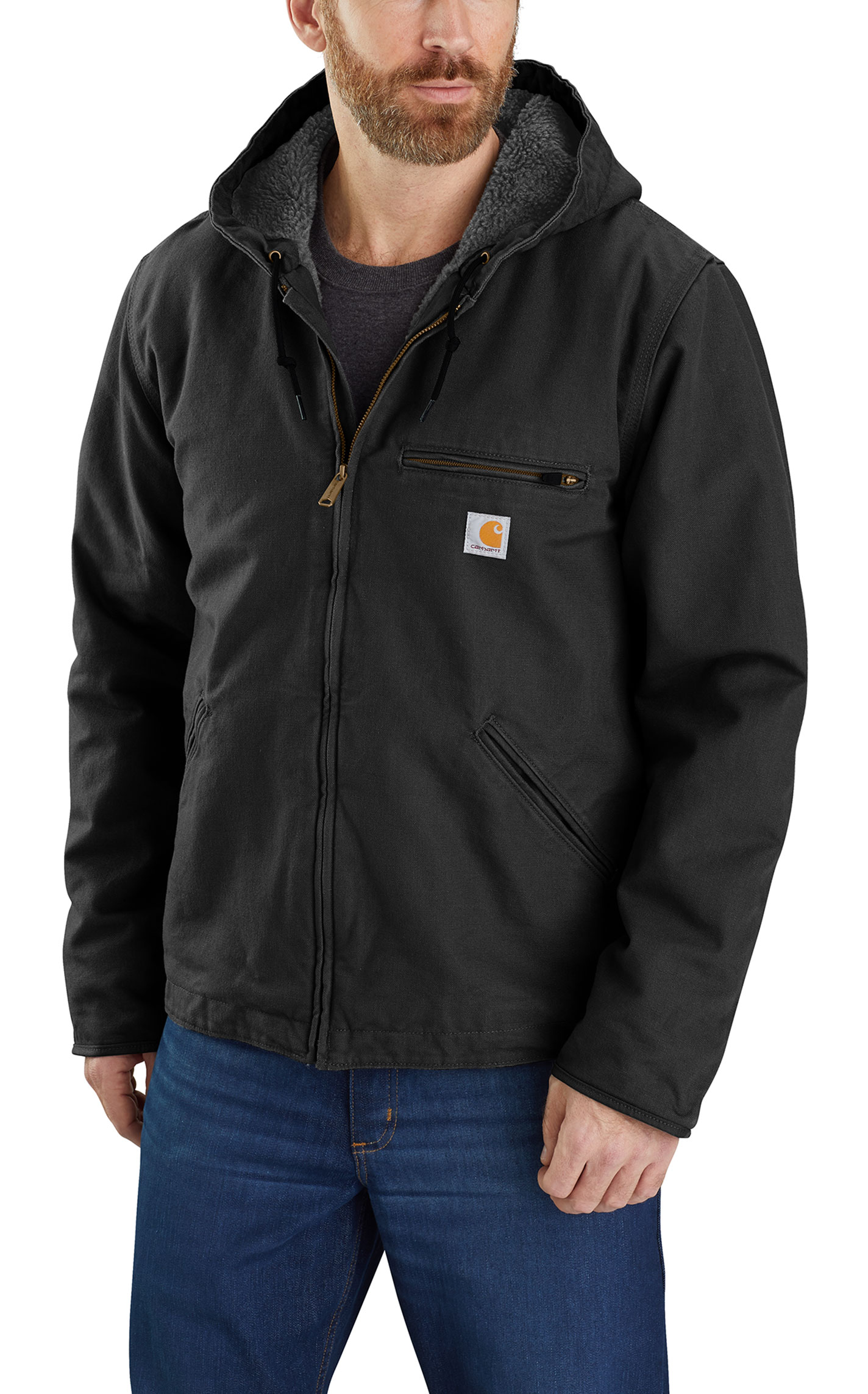 Carhartt Men's Black Duck Sherpa-Lined Canvas Hooded Jacket - Image 1