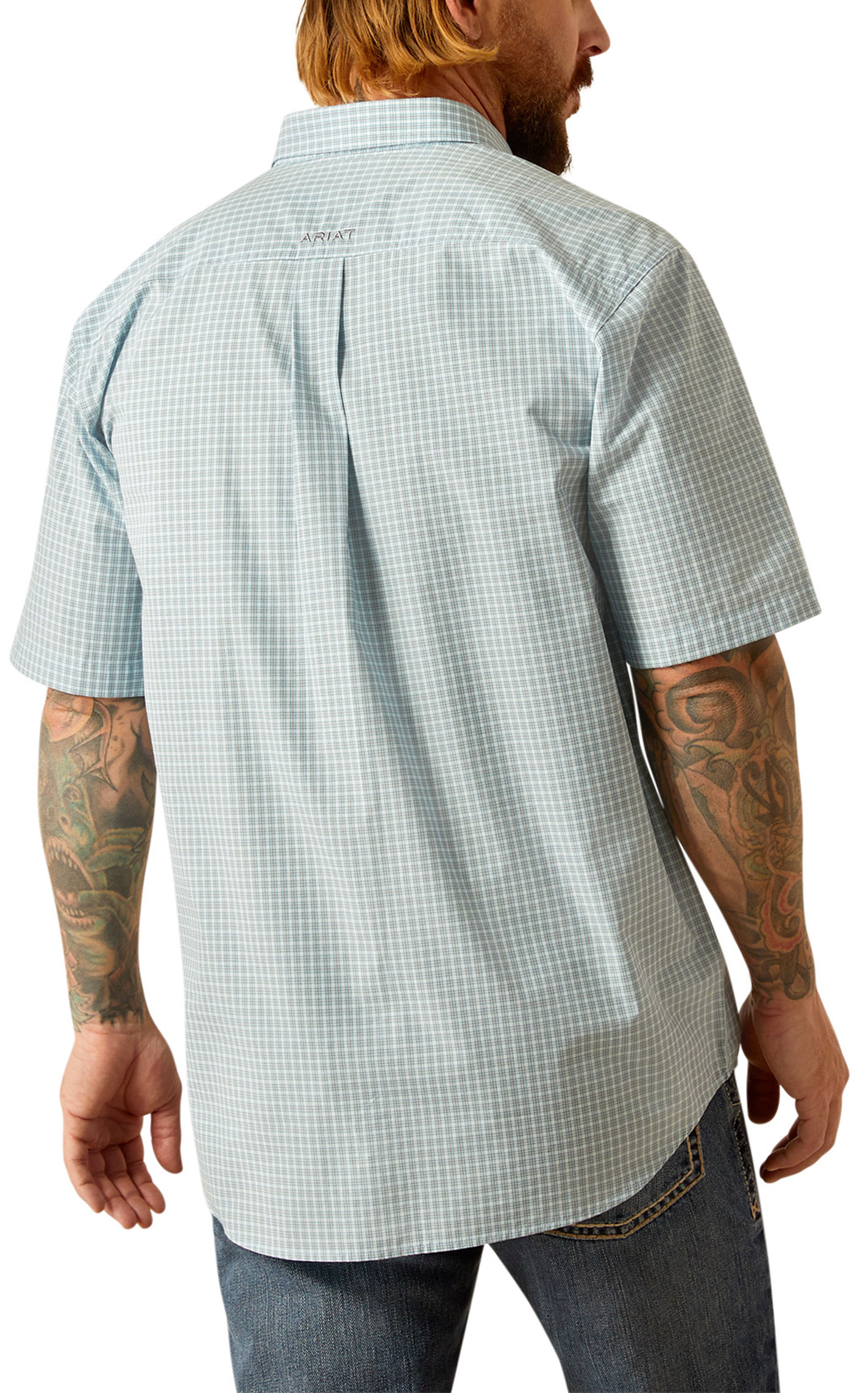 Ariat Pro Series Men's Glennie Turquoise & Gray Plaid Western Shirt - Image 1