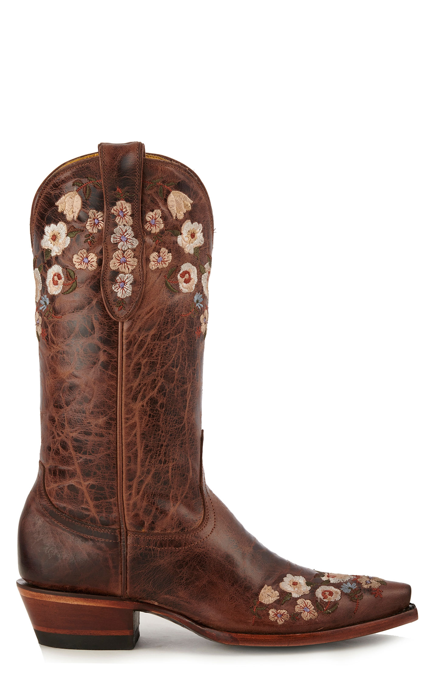 Cavender's Women's Rust Floral Embroidered Snip Toe Cowboy Boots - Image 1