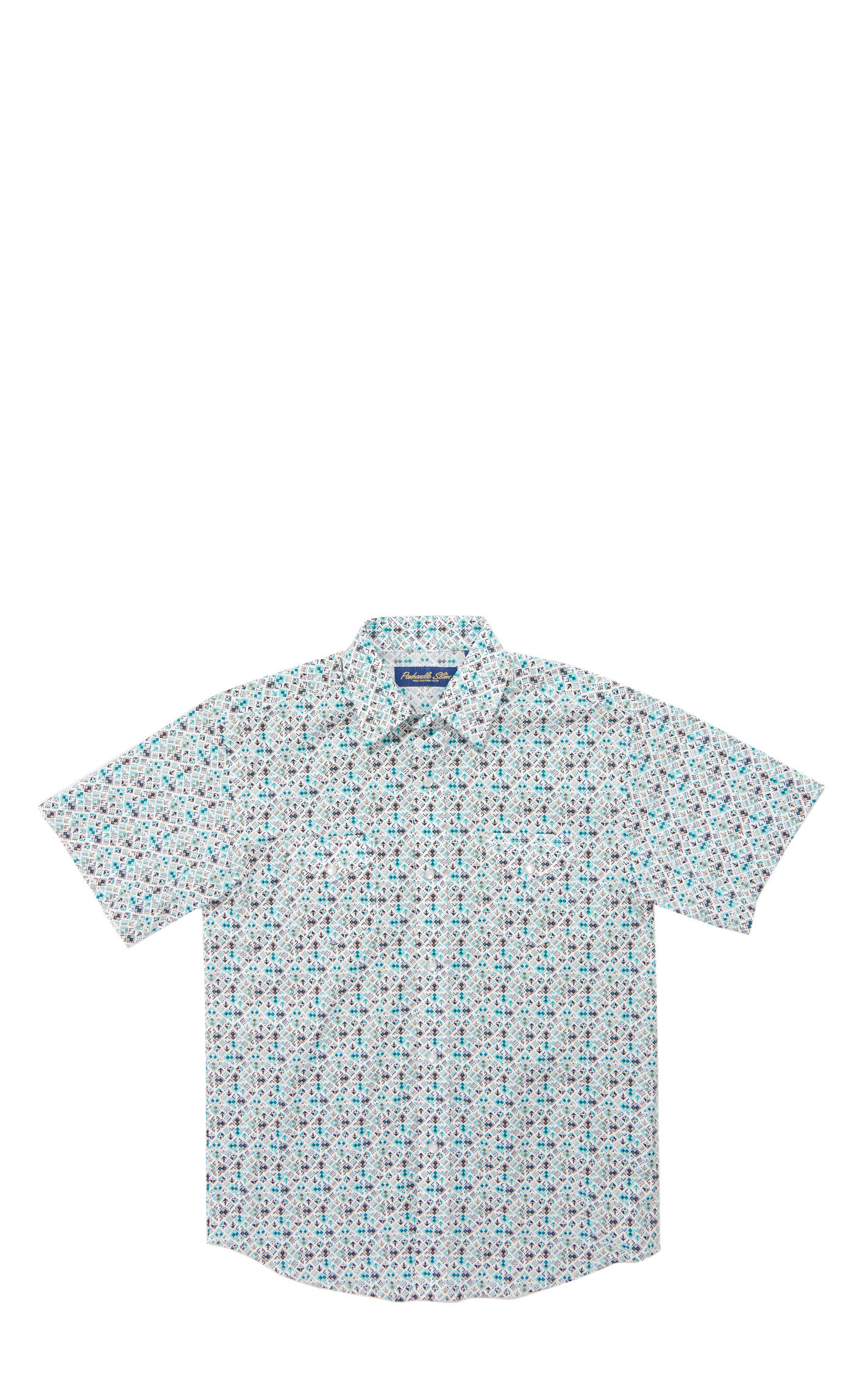 Rough Stock Boy's Turquoise Aztec Geo Print Western Shirt - Image 1