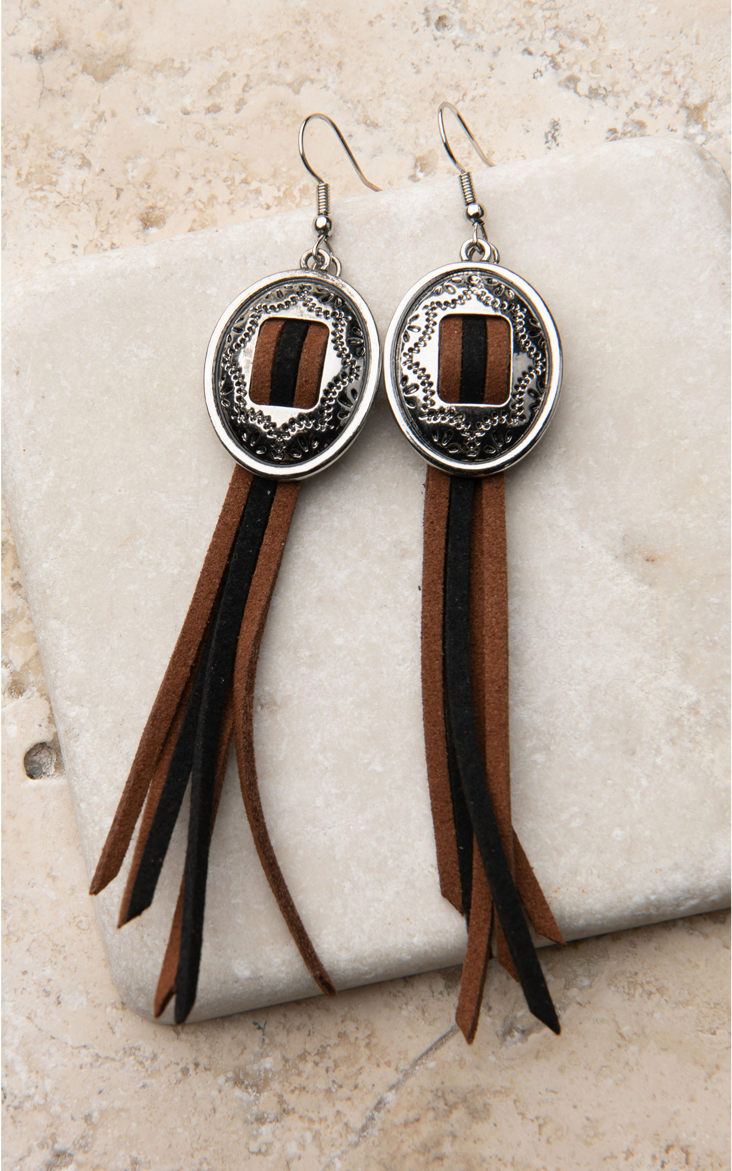 Justin Women's Silver Concho with Suede Fringed Dangle Earrings - Image 1