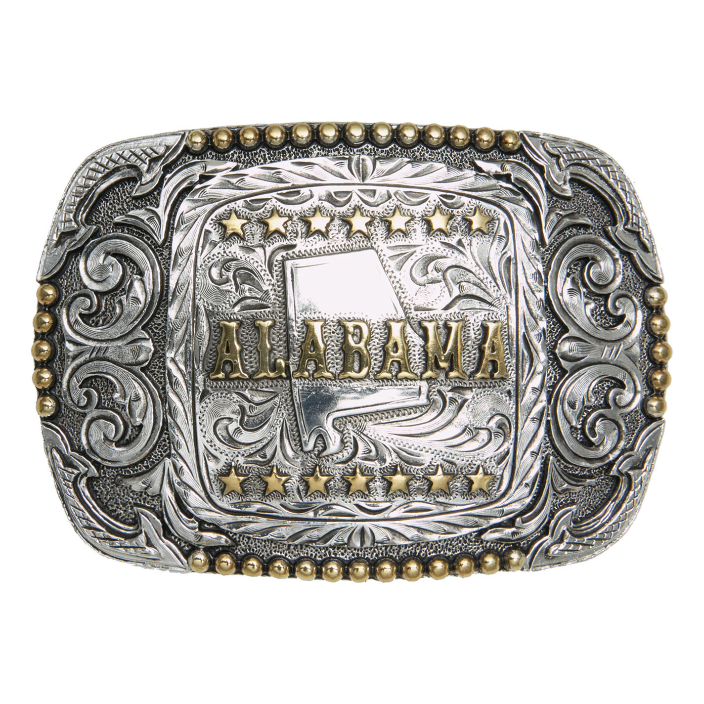 Andwest Silver Alabama Scrolled Beaded Edge Belt Buckle - Image 1