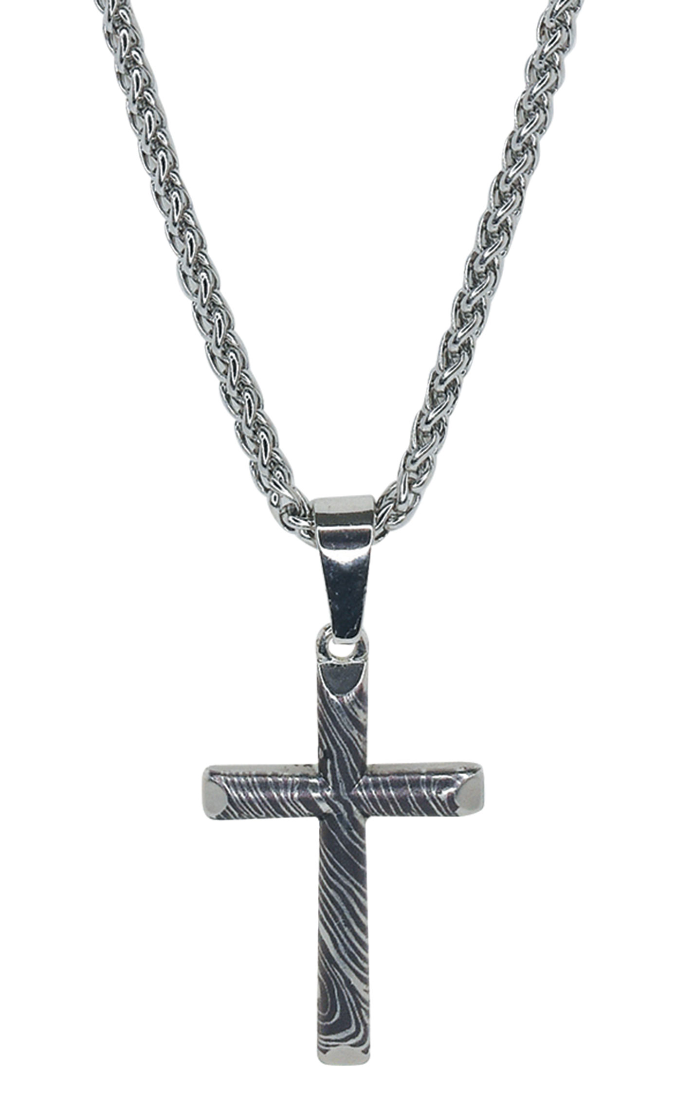 Justin Men's Silver & Black Faux Damascus Cross Necklace - Image 1