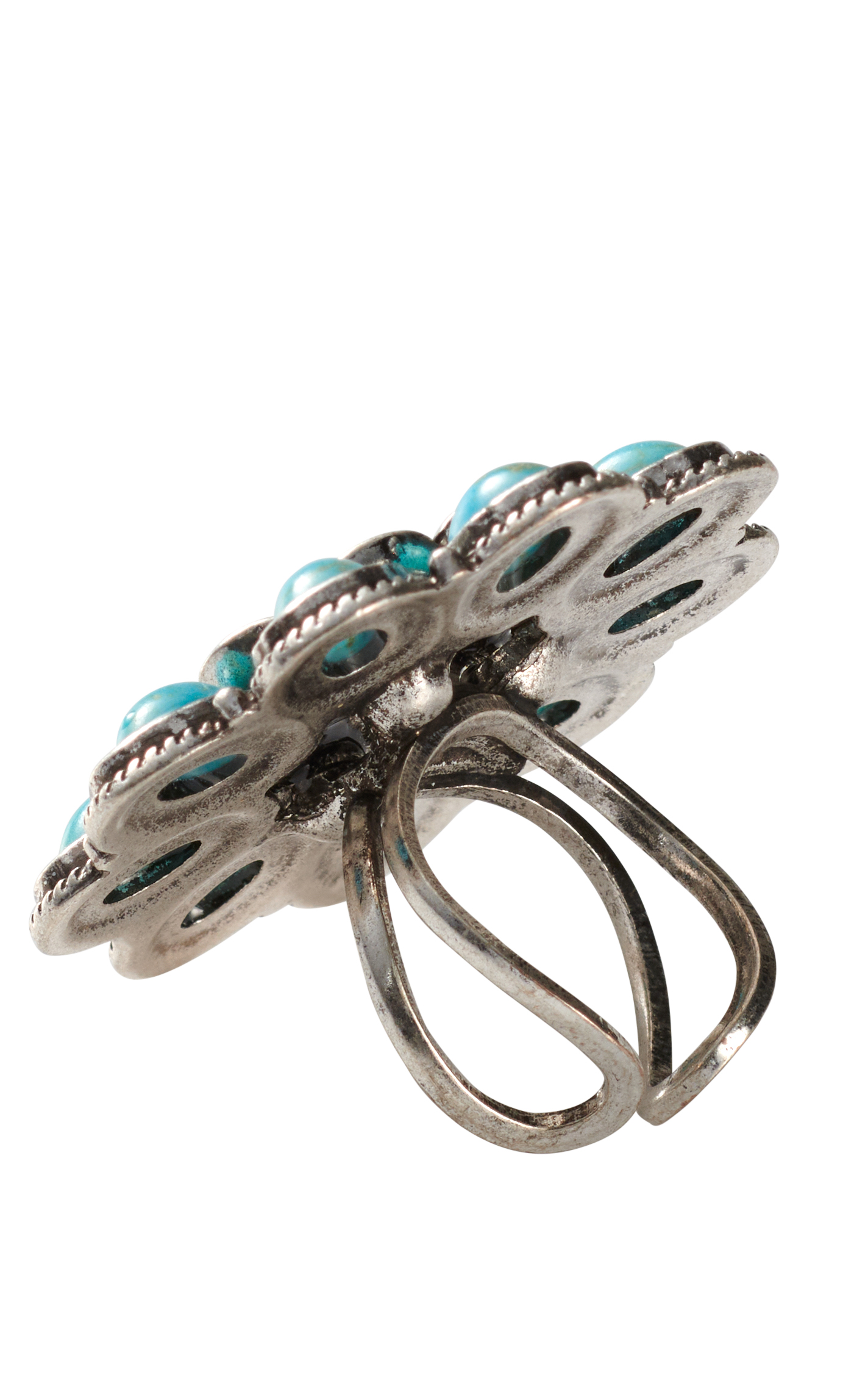806 by Pink Panache Silver & Turquoise Stone Flower Ring - Image 2