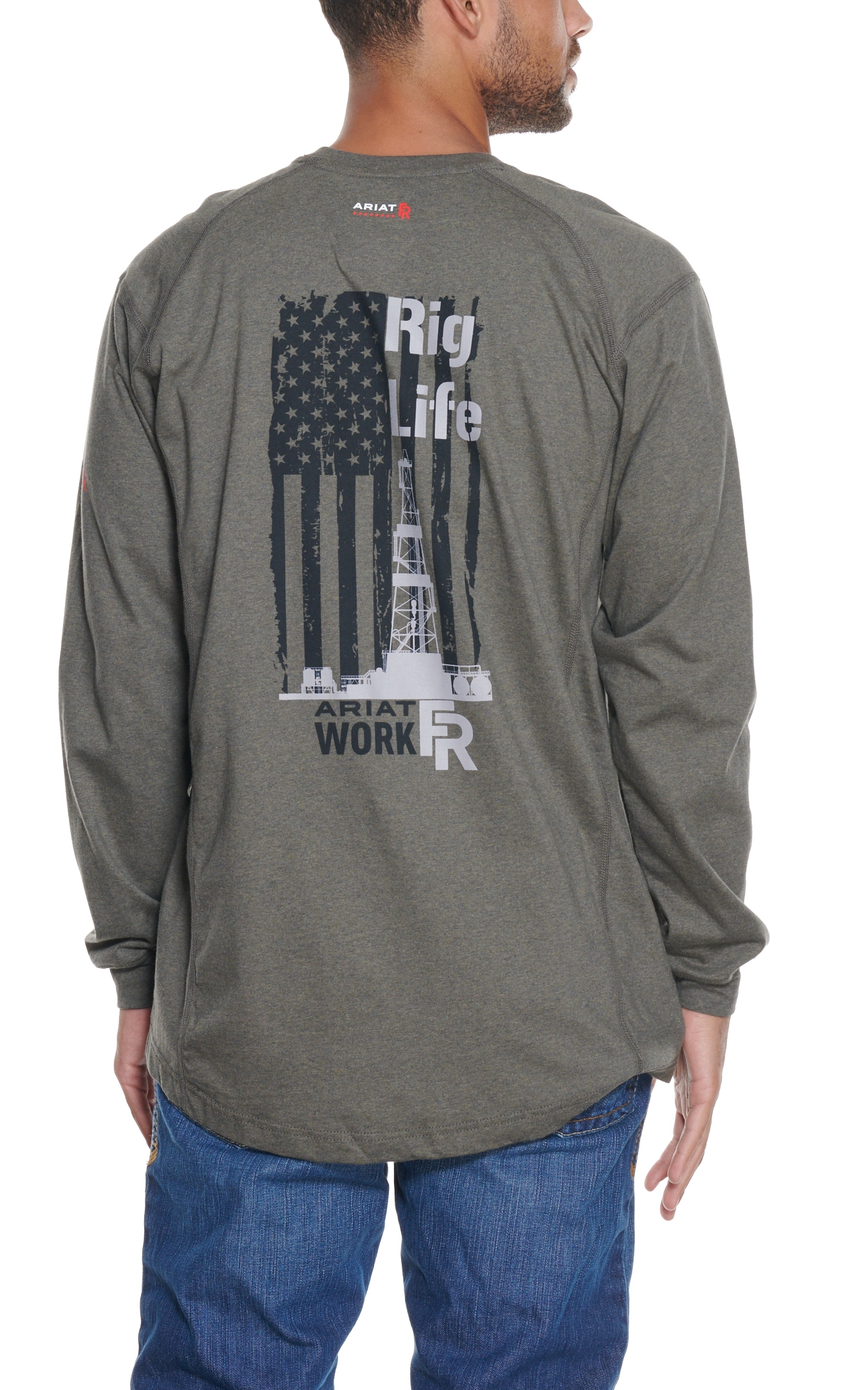 Ariat Men's Air Crew Graphite Heather Rig Life Long Sleeve FR Work T-Shirt - Image 1