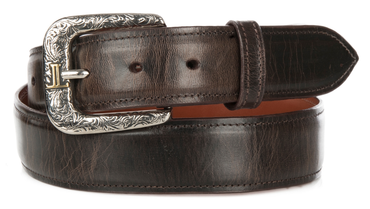 Lucchese Men's Solid Chocolate Mad Dog Goat Leather Western Belt - Image 1