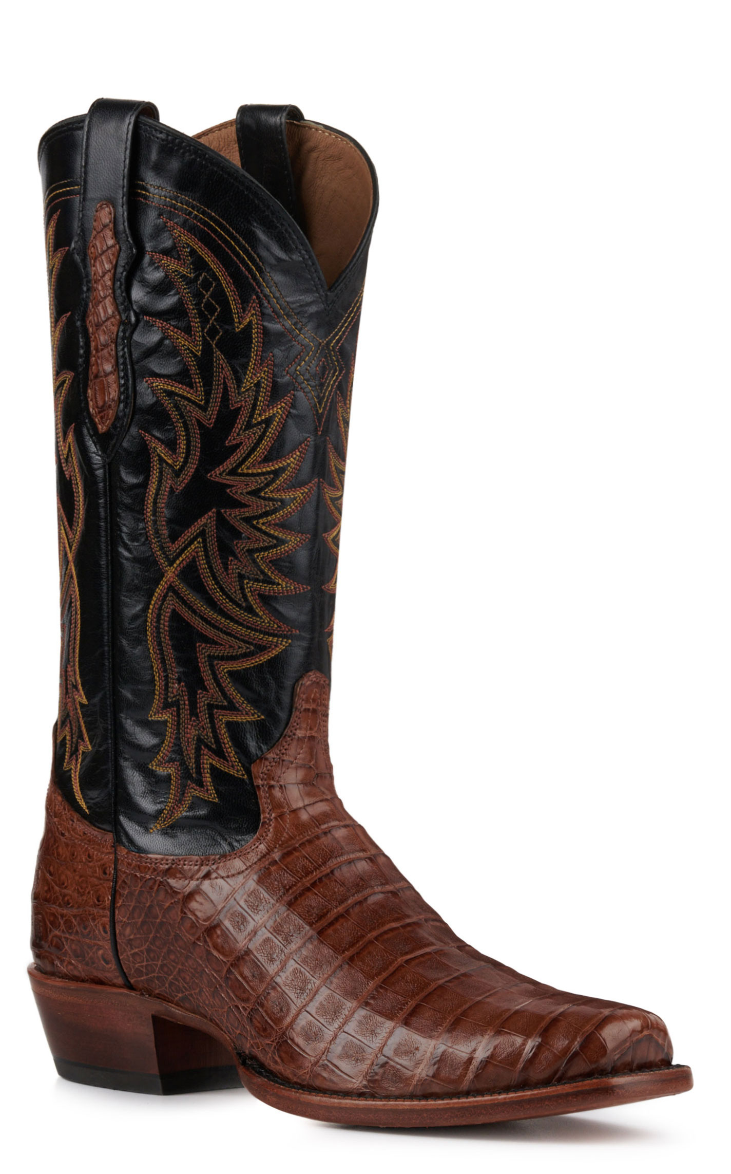 Tony Lama Men's Black and Brown Caiman Belly Punchy Square Toe Exotic Cowboy Boots - Cavender's Exclusive - Image 1