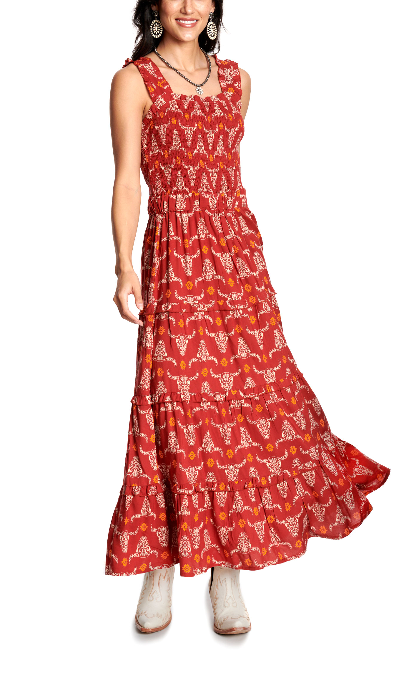 Cotton & Rye Women’s Burgundy Longhorn Print Dress - Image 3