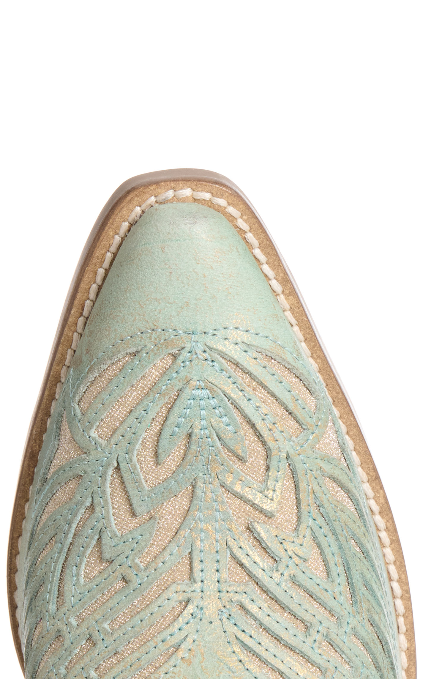 Rockin C Women's Pale Mint Brushed Gold Sparkle Inlay Snip Toe Boots - Image 1