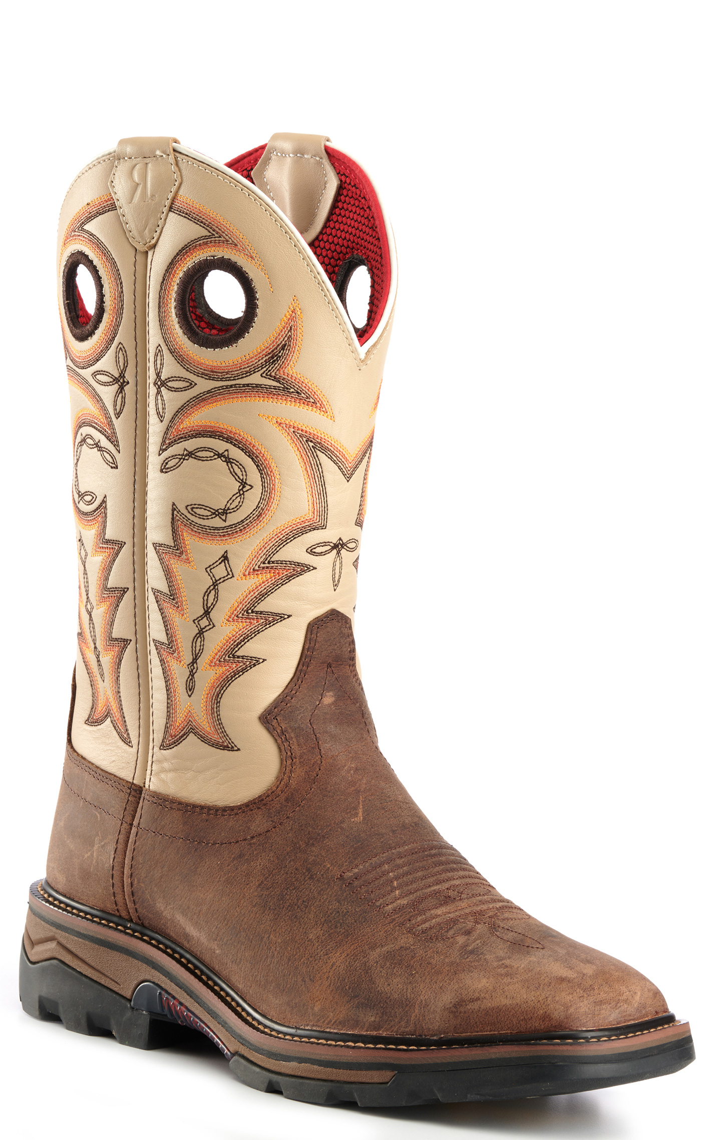 R. Watson Men's Distressed Chestnut and Ivory Bone Square Toe Work Boots - Image 1