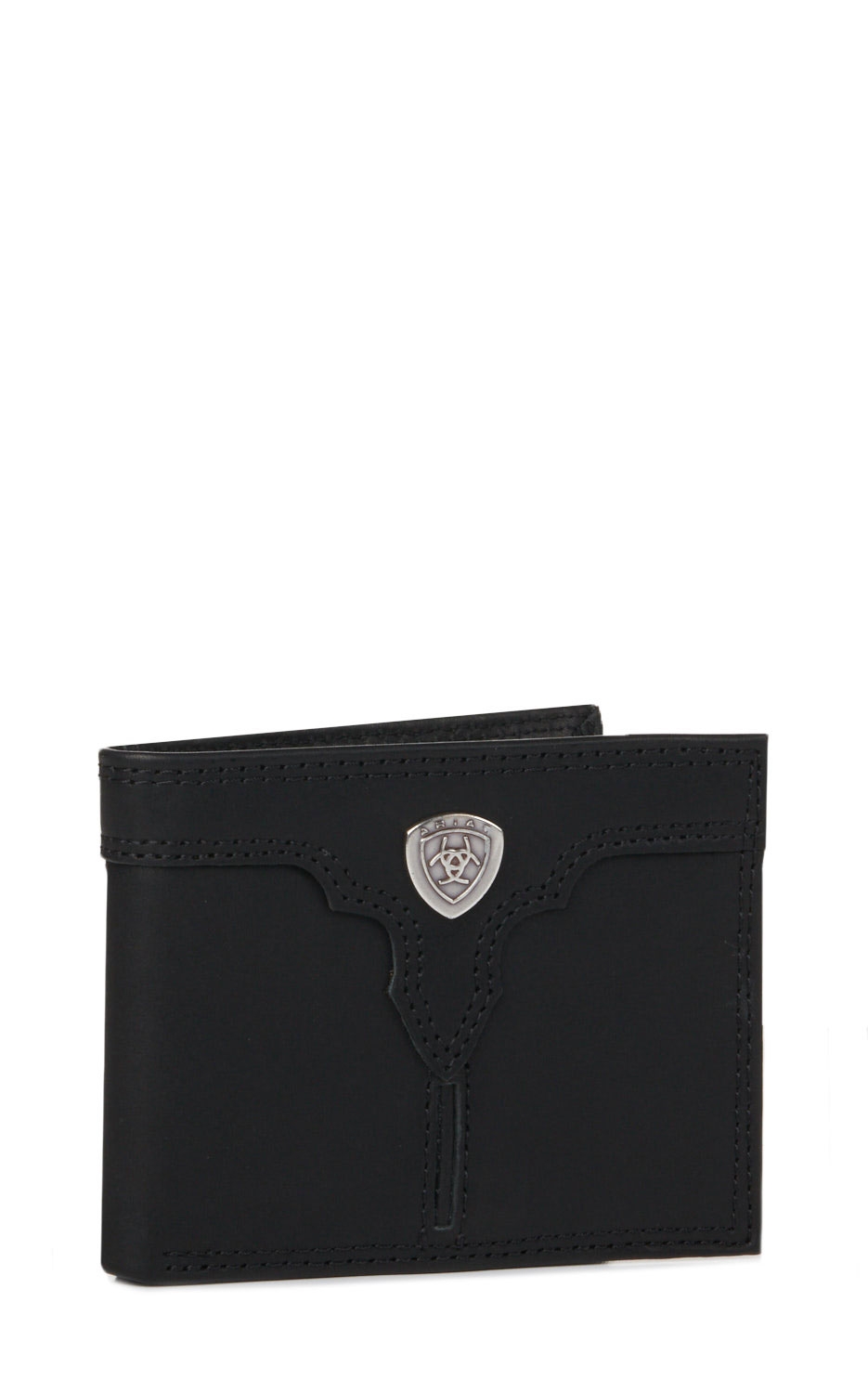 Ariat Men's Black Center Seam Leather Removable Passcase Bi-Fold Wallet - Image 1