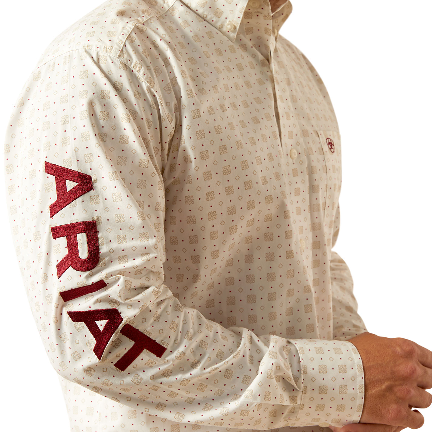 Ariat Men's Team White & Taupe Logo Embroidery Western Shirt - Image 1