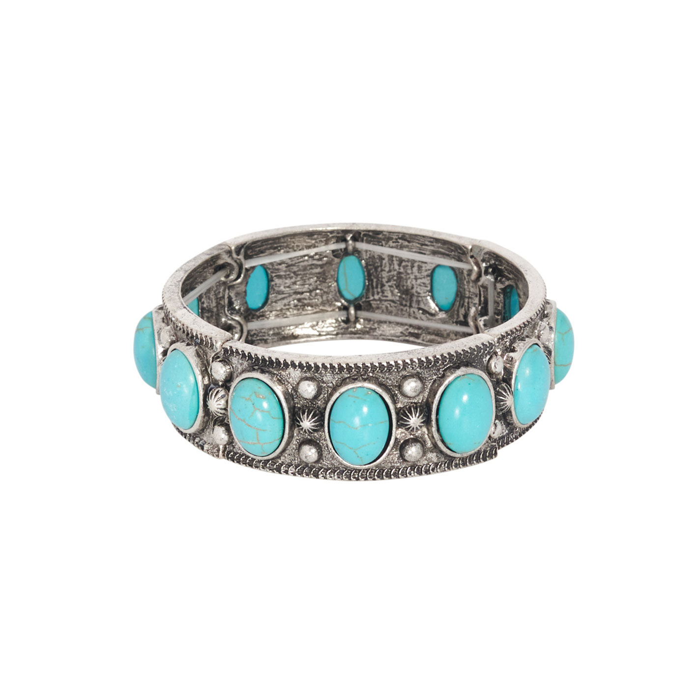 806 Silver & Turquoise Oval Stone Stretch Bracelet - Image 1