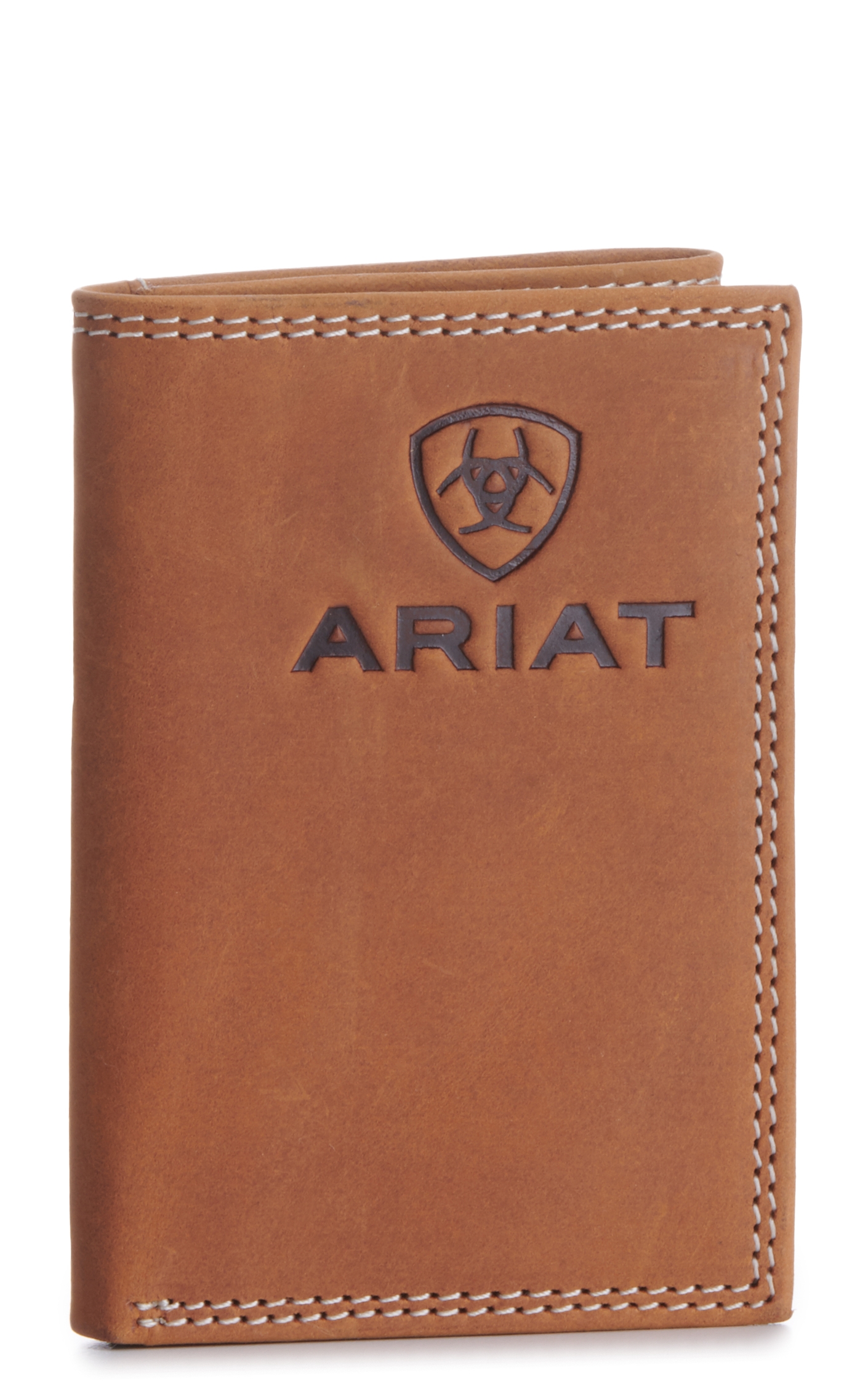 Ariat Men's Tan Embossed Logo Trifold Wallet - Image 1