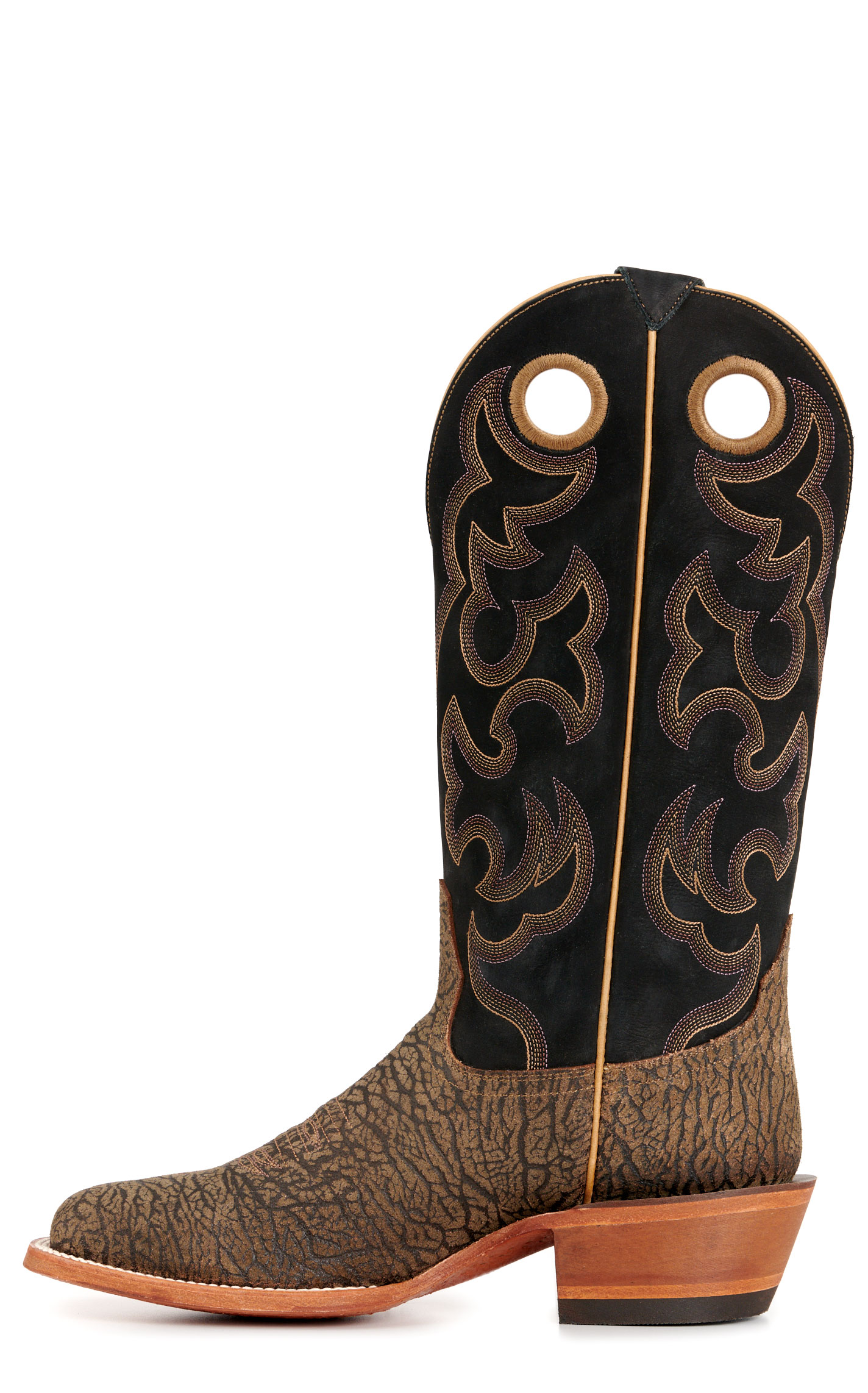 Cavender's Men's Brown Elephant Print and Black Wide Square Toe Buckaroo Cowboy Boots - Image 1