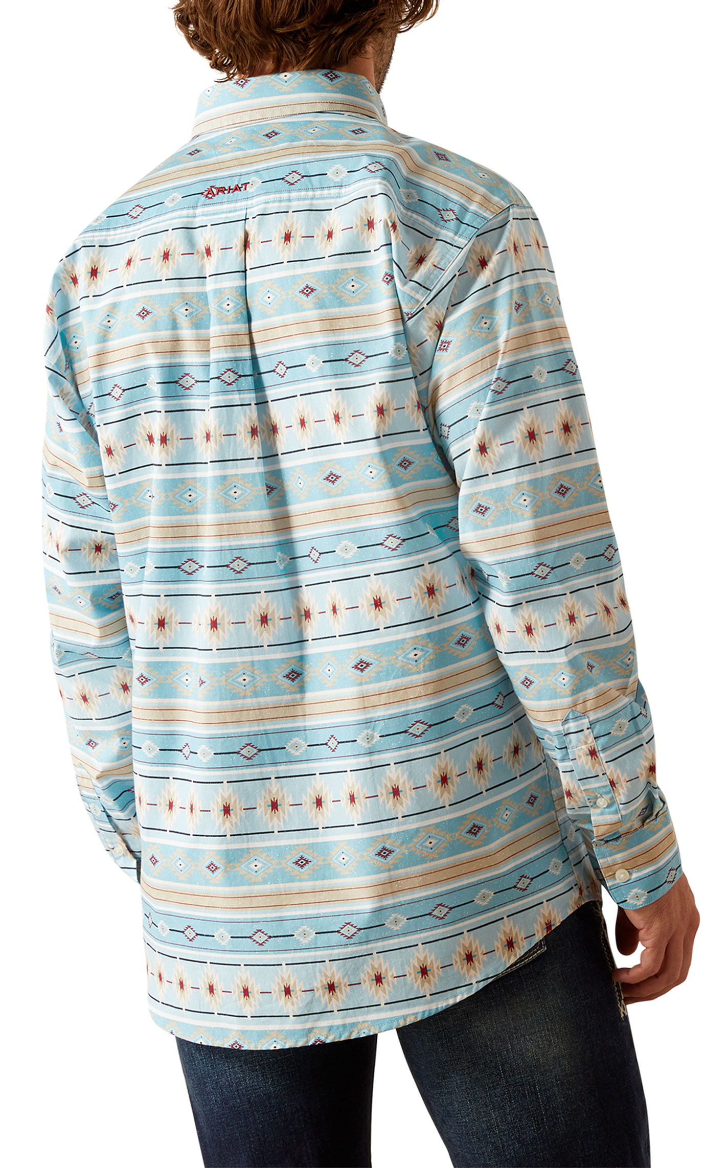Ariat Men's Gorman Light Turquoise & Khaki Aztec Western Shirt - Image 1
