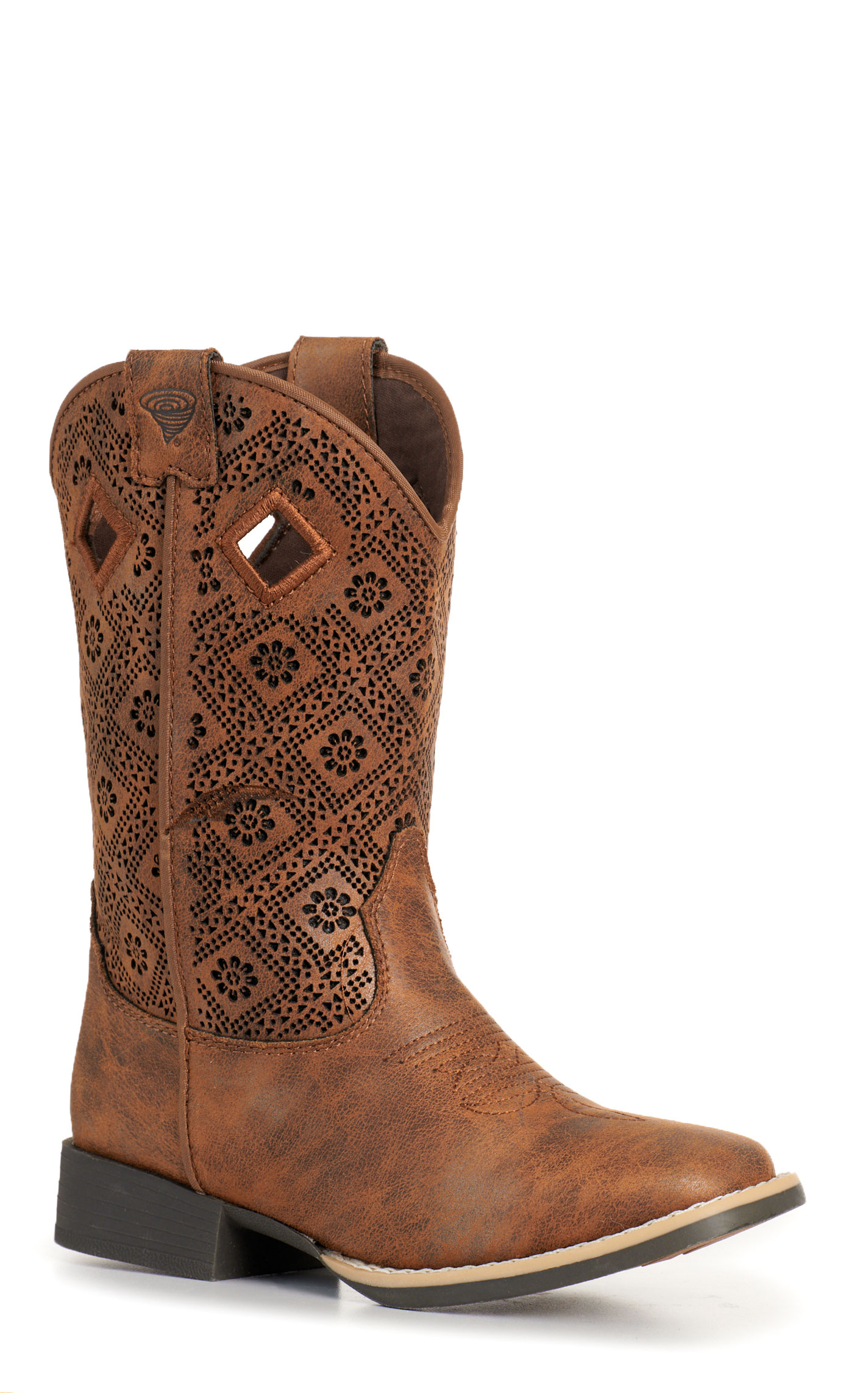 Twister Kid's Prue Caramel Perforated Floral Square Toe Boots - Image 1