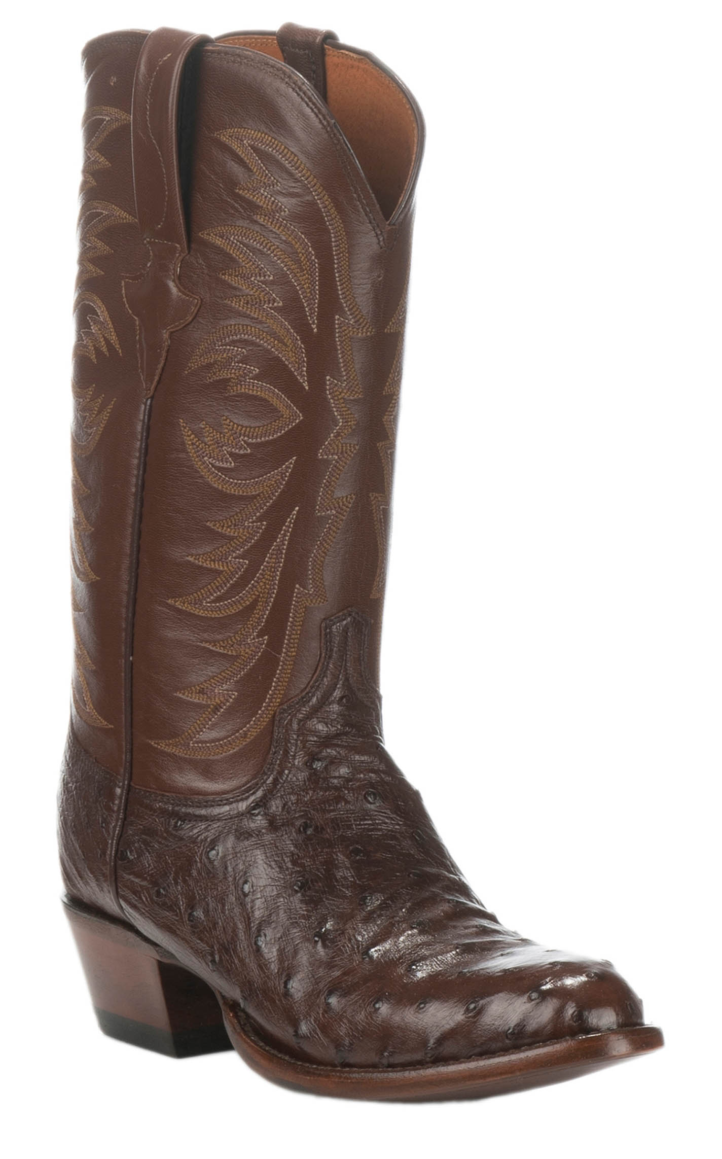 Lucchese Men's Brown and Sienna Full Quill Round Toe Exotic Cowboy Boots - Image 1