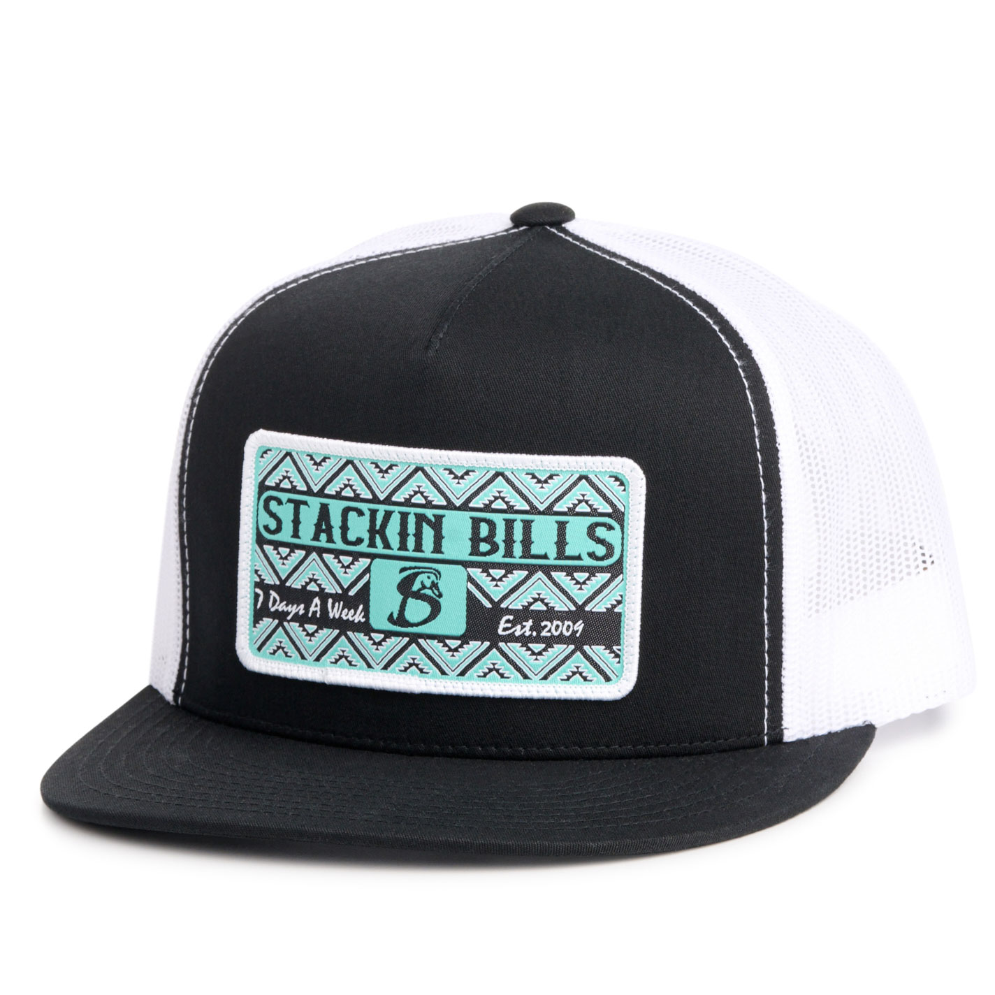 Stackin Bills Men's Black & Turquoise Aztec Logo Patch Cap - Image 1
