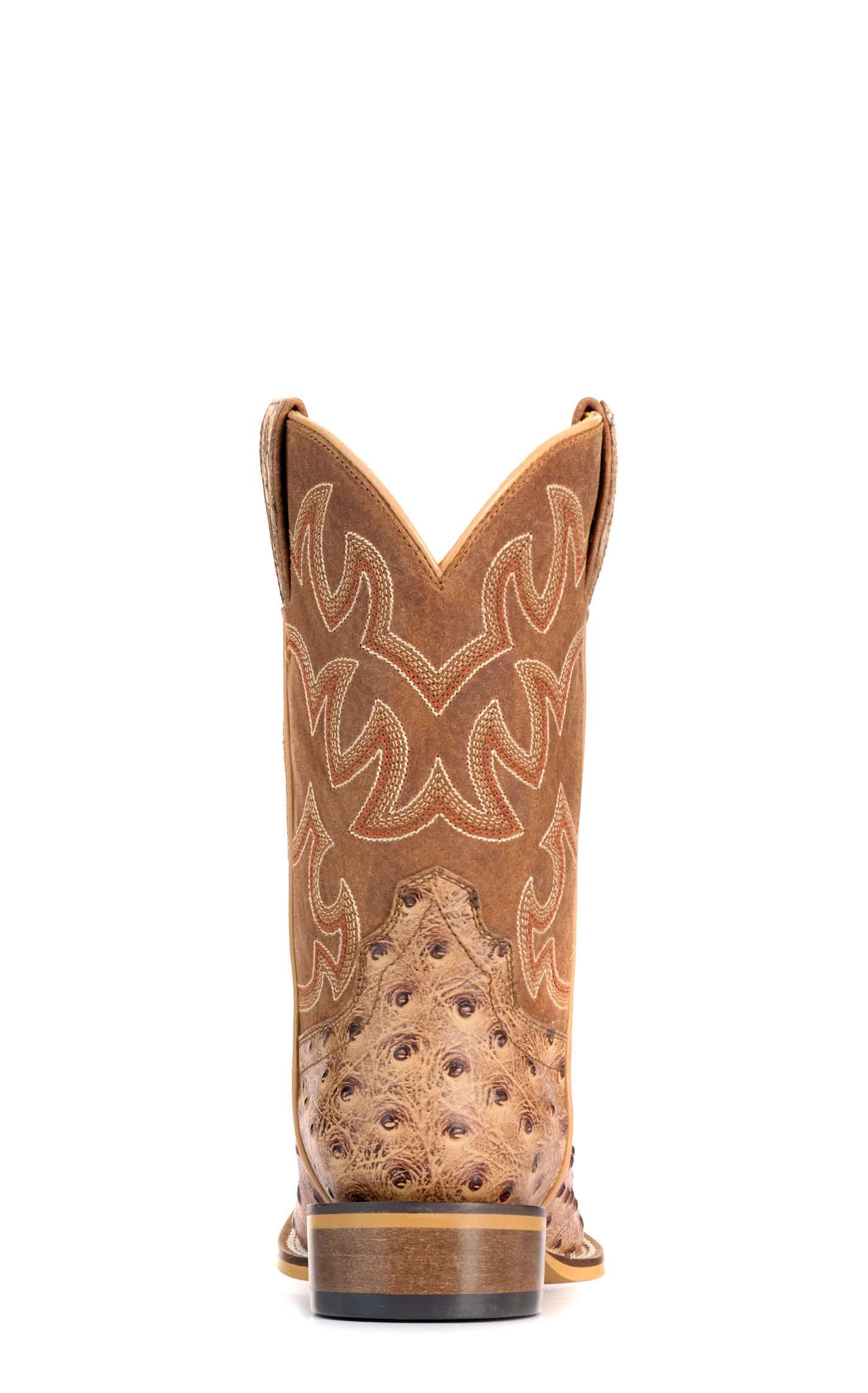 Cavender's Kids' Camel Ostrich Print and Brown Wide Square Toe Cowboy Boots - Image 1