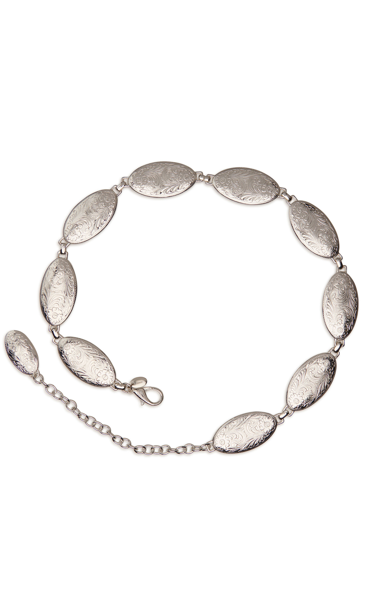 Tony Lama Women's Silver Engraved Large Oval Conchos Chain Belt - Image 1