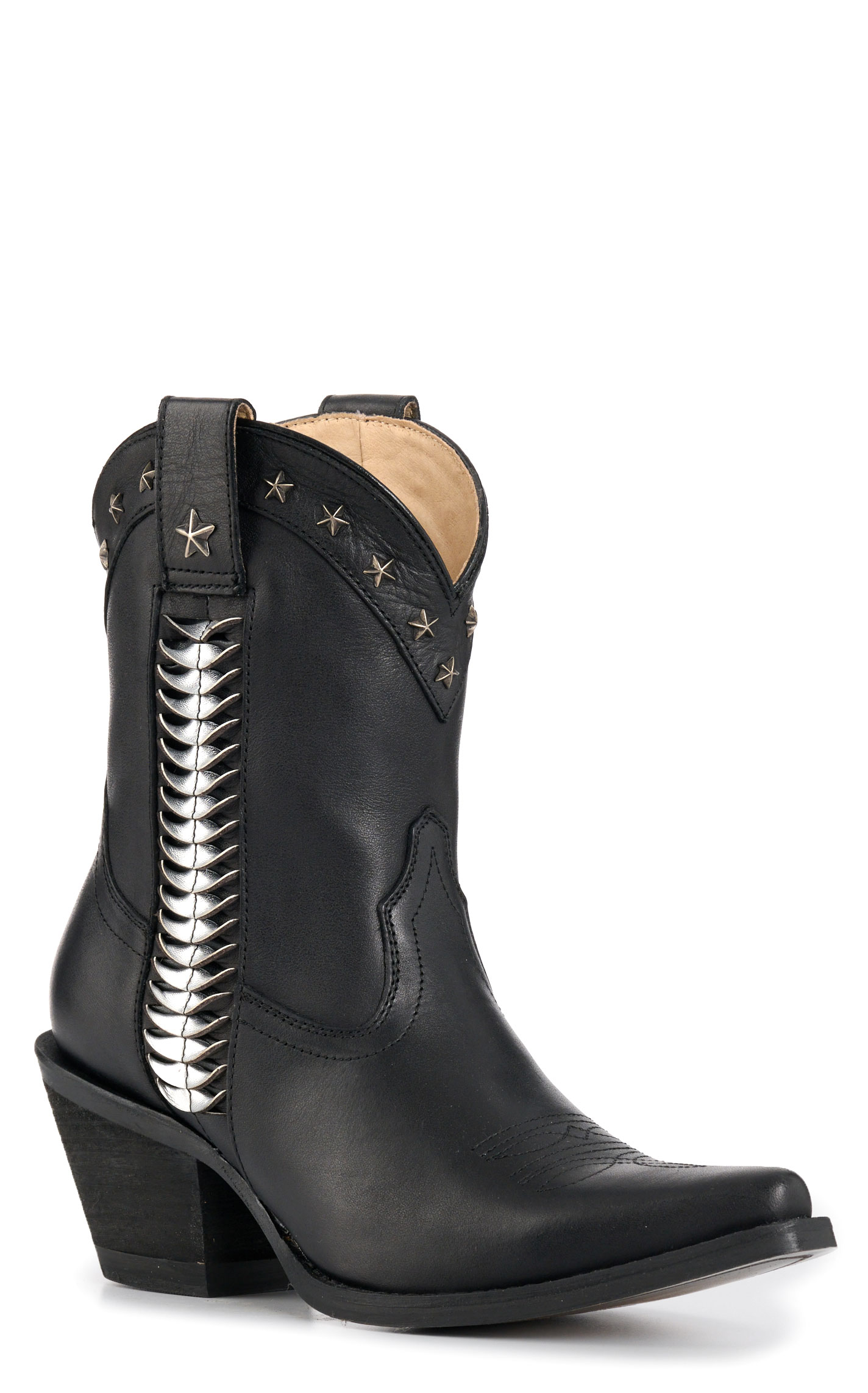 Rockin C Women’s Black with Silver Braiding Snip Toe Booties - Image 1