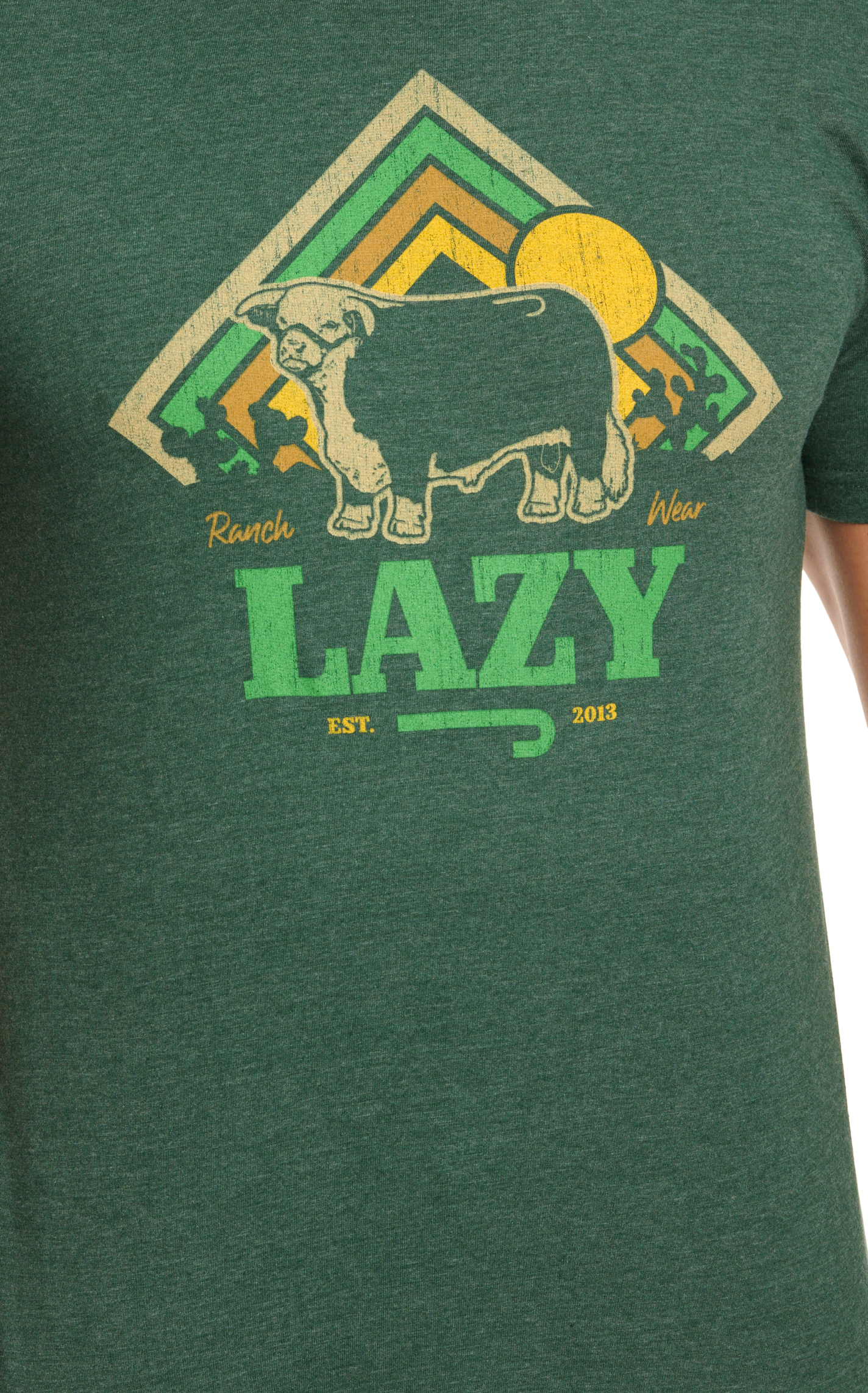 Lazy J Men's Dark Green Cactus Rise Bull Logo Graphic Short Sleeve T-Shirt - Image 1